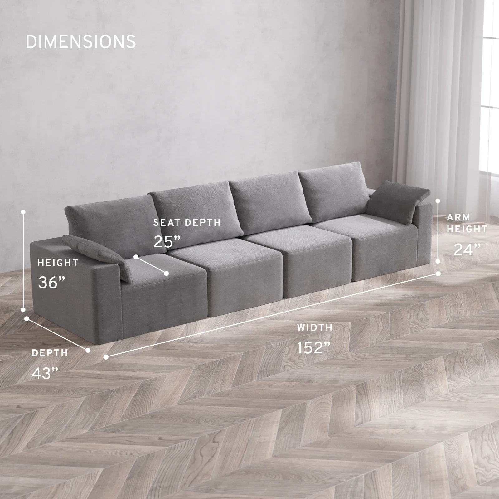 Modular Washable 4-Seater Cloud + Bolster Sofa | Lux Weave in Slate - Image 5