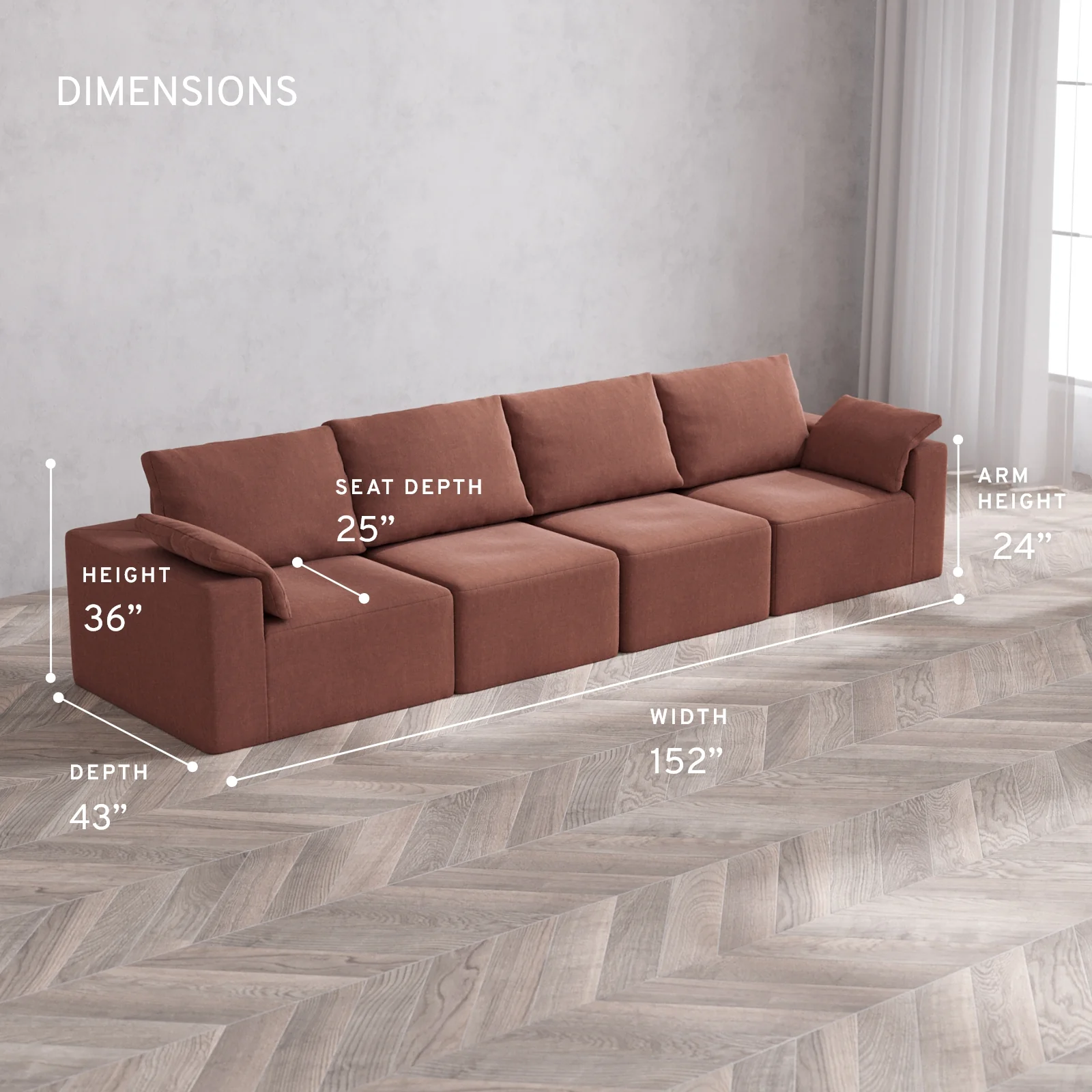Modular Washable 4-Seater Cloud + Bolster Sofa | Heirloom Velvet in Sumac - Image 5