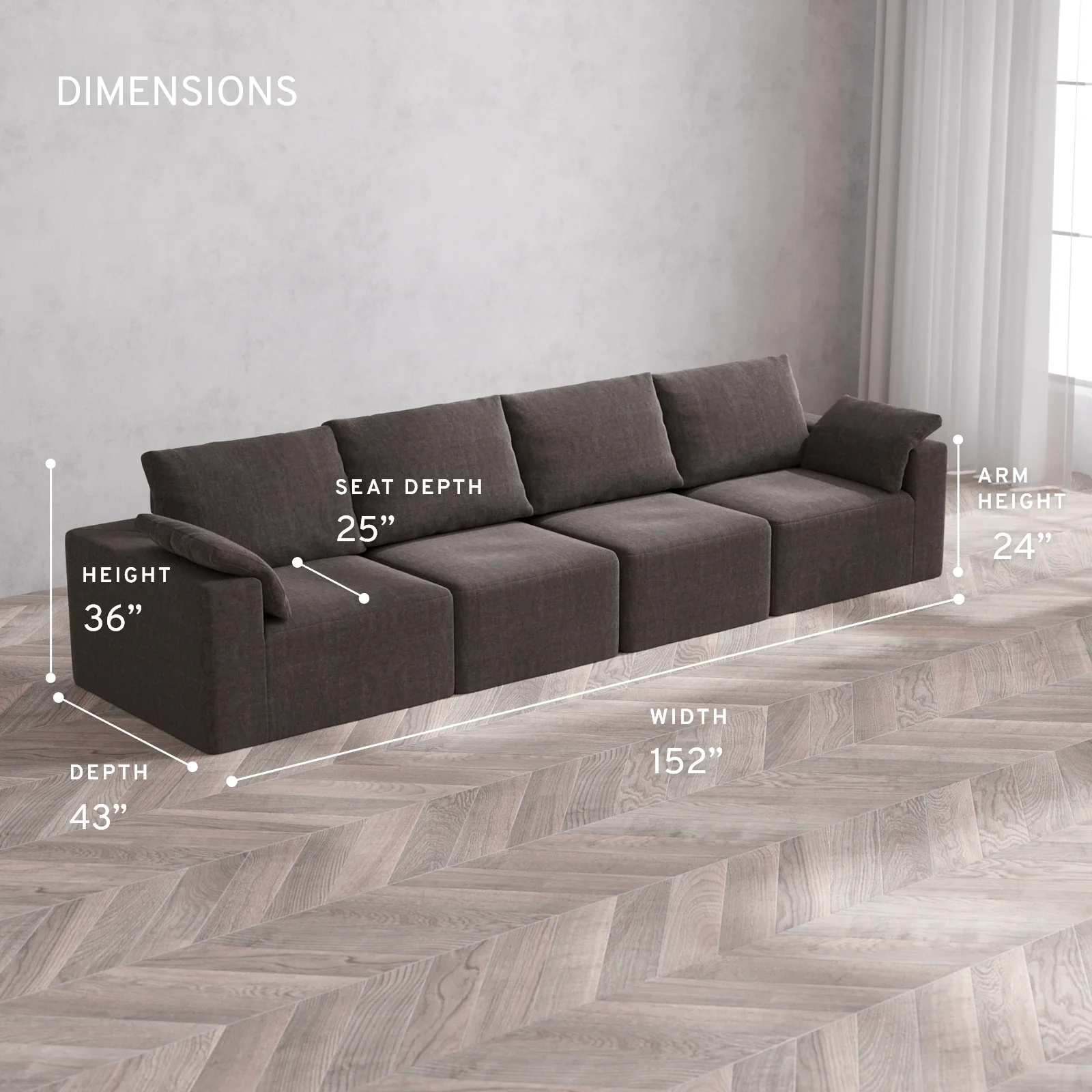 Modular Washable 4-Seater Cloud + Bolster Sofa | Heirloom Velvet in Truffle - Image 5