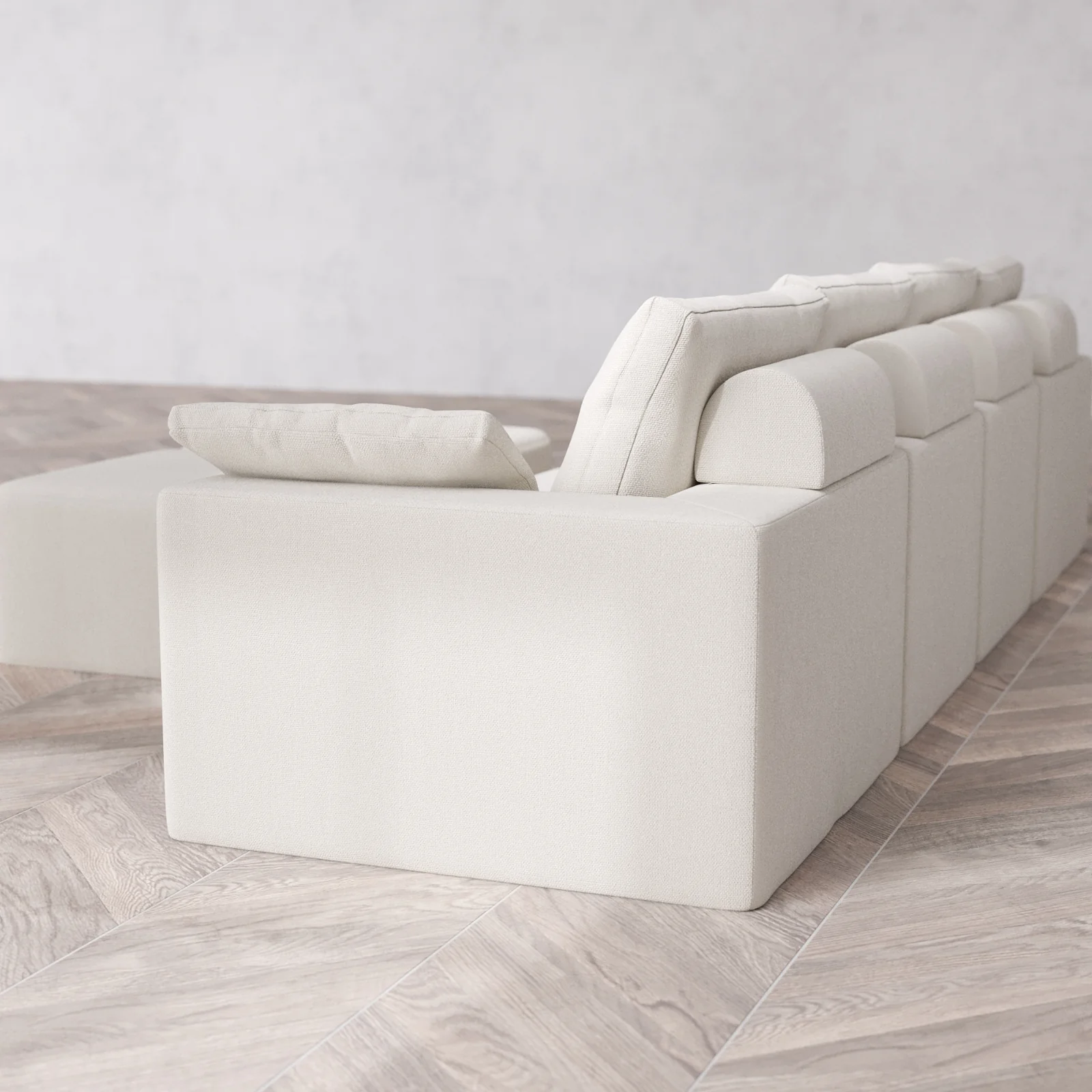 Modular Washable 4-Seater Cloud + Bolster Sofa + Ottoman Bench | Lux Weave in Pearl - Image 6