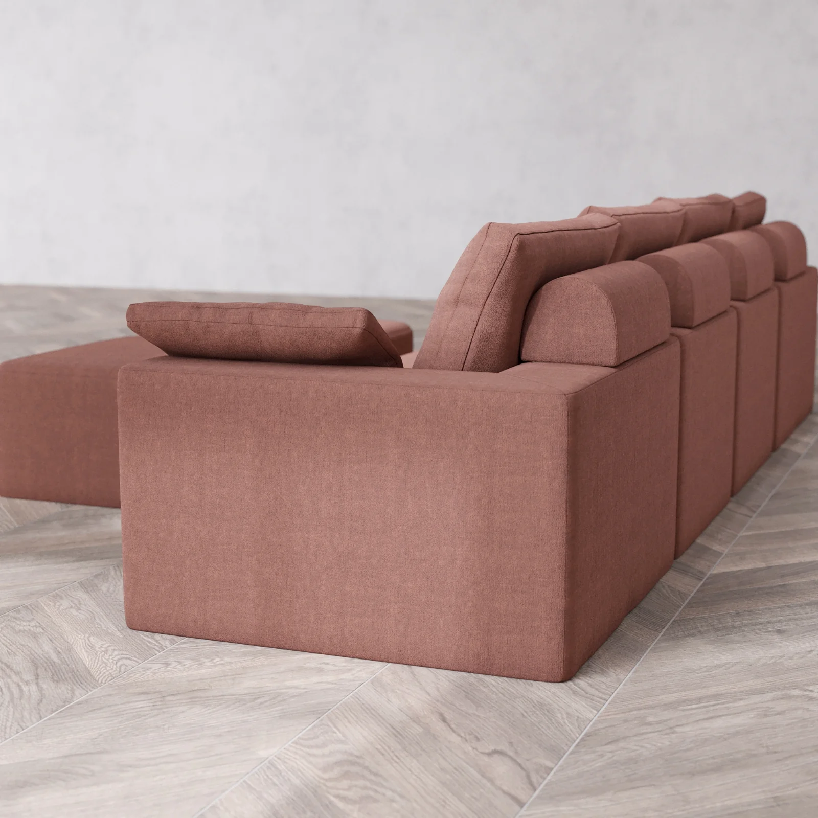 Modular Washable 4-Seater Cloud + Bolster Sofa + Ottoman Bench | Heirloom Velvet in Sumac - Image 6