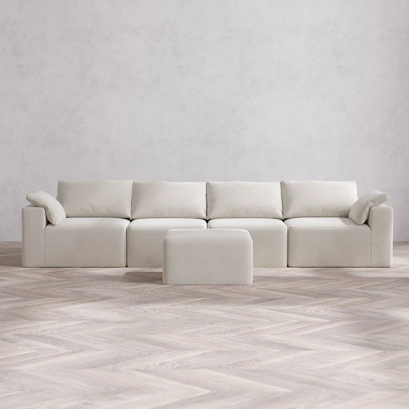 Modular Washable 4-Seater Cloud Sofa + Ottoman | Satin Velvet in Cashew