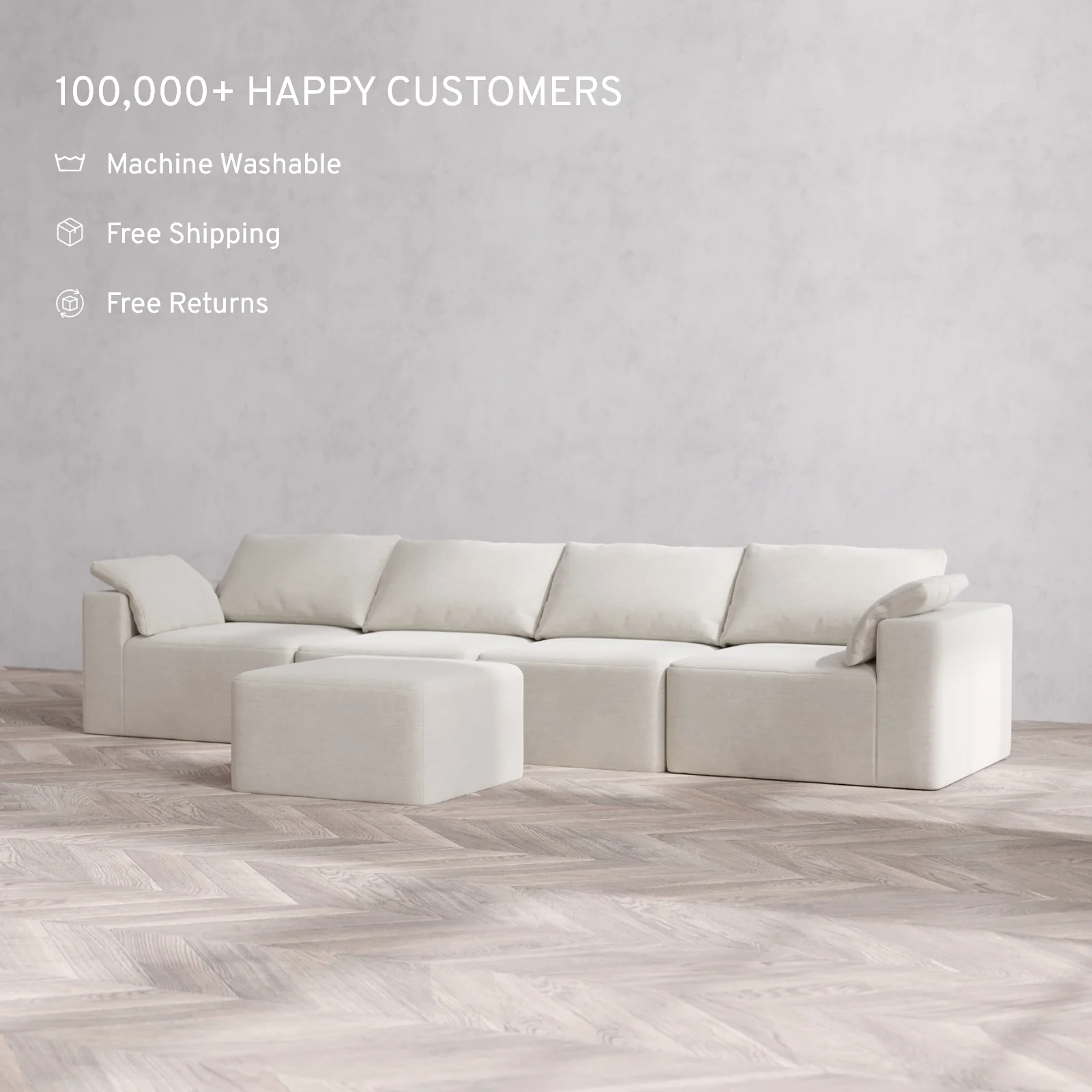 Modular Washable 4-Seater Cloud Sofa + Ottoman | Satin Velvet in Cashew - Image 2