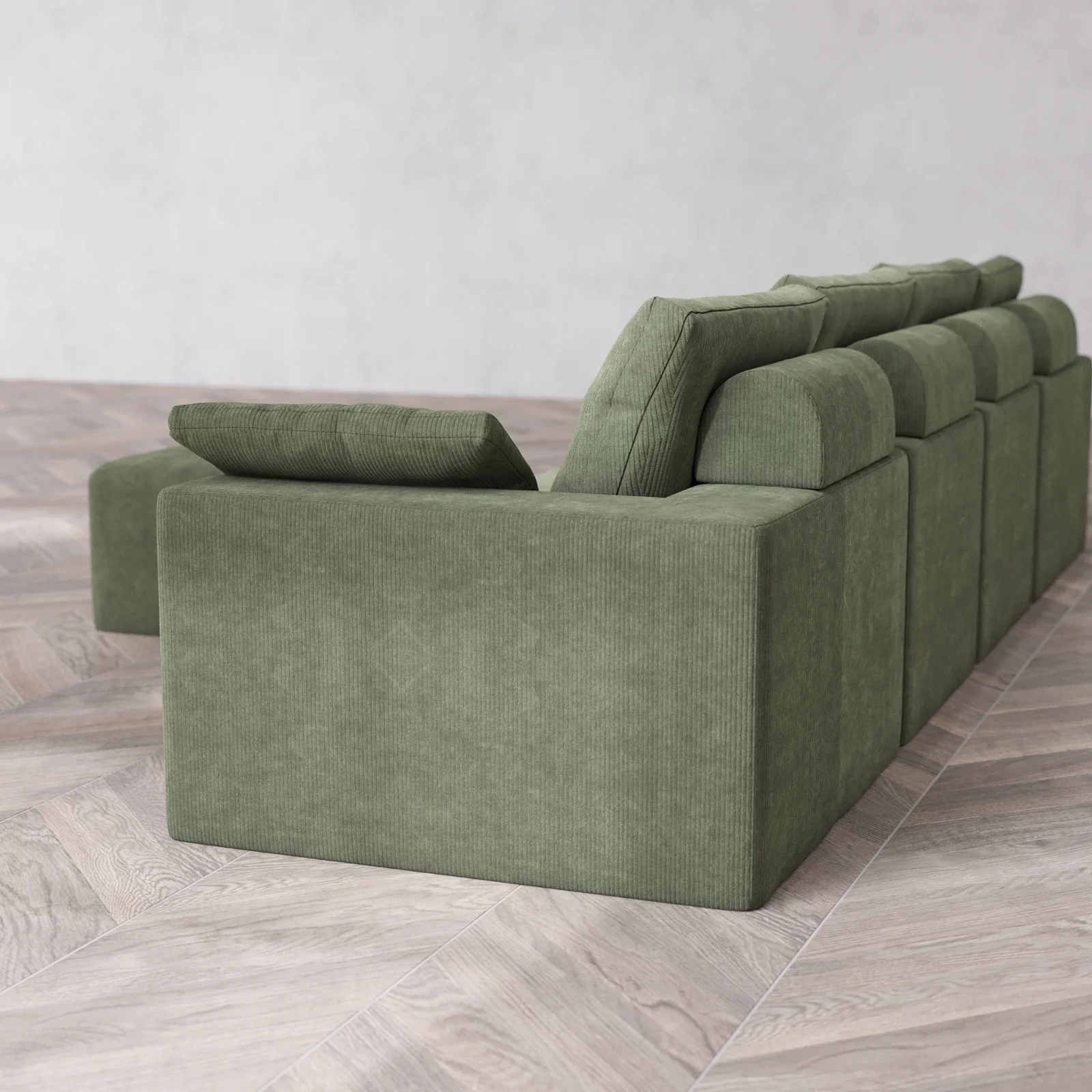 Modular Washable 4-Seater Cloud + Bolster Sofa + Ottoman | Luxe Corduroy in Juniper - Image 6