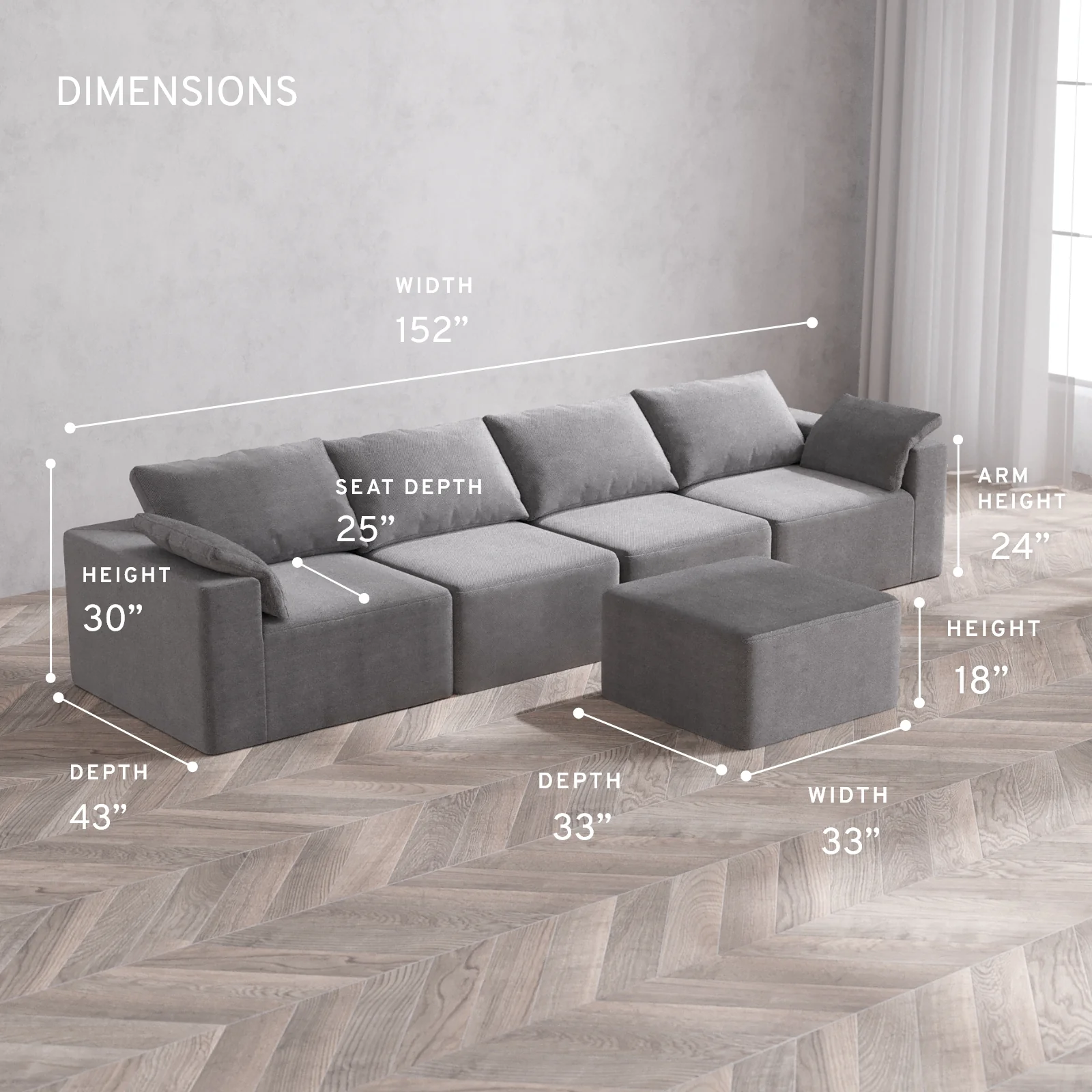 Modular Washable 4-Seater Cloud Sofa + Ottoman | Lux Weave in Slate - Image 5