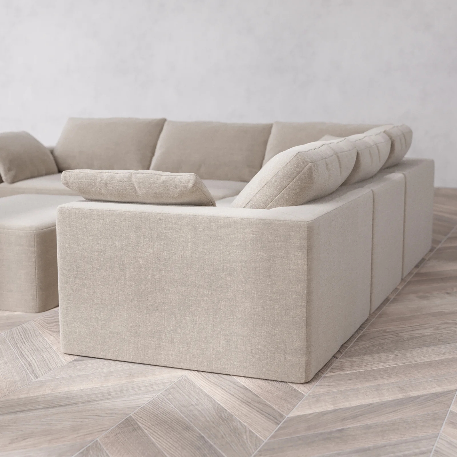Modular Washable 5-Seater Corner Sectional + Chaise Ottoman Cloud Sofa | Satin Velvet in Caraway - Image 6