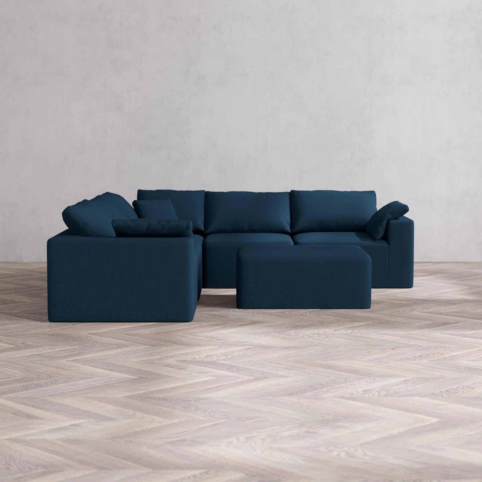 Modular Washable 5-Seater Corner Sectional + Chaise Ottoman Cloud Sofa | Arden Weave in Lazuli