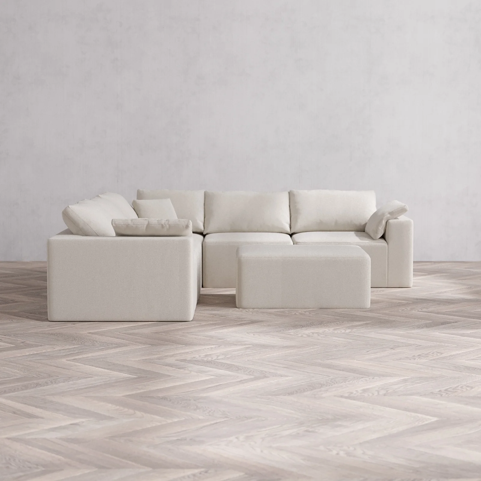 Modular Washable 5-Seater Corner Sectional + Chaise Ottoman Cloud Sofa | Lux Weave in Pearl