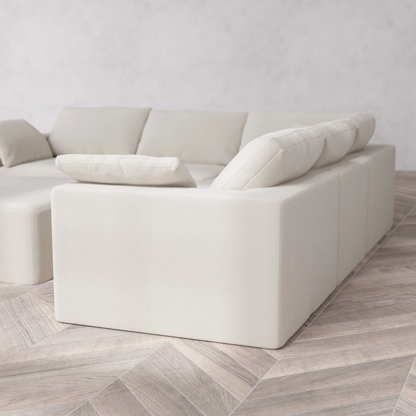 Modular Washable 5-Seater Corner Sectional + Chaise Ottoman Cloud Sofa | Lux Weave in Pearl - Image 6