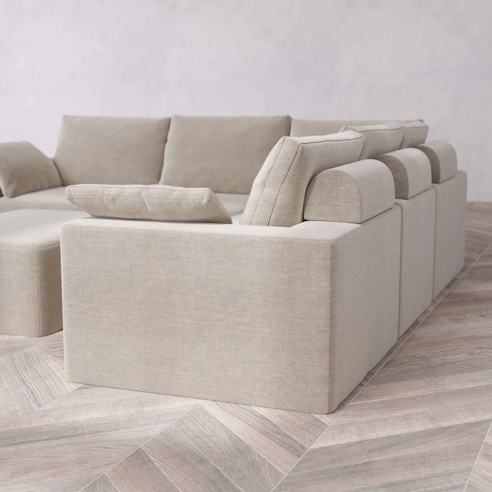Modular Washable 5-Seater Corner Sectional + Chaise Ottoman Cloud + Bolster Sofa | Satin Velvet in Caraway - Image 6