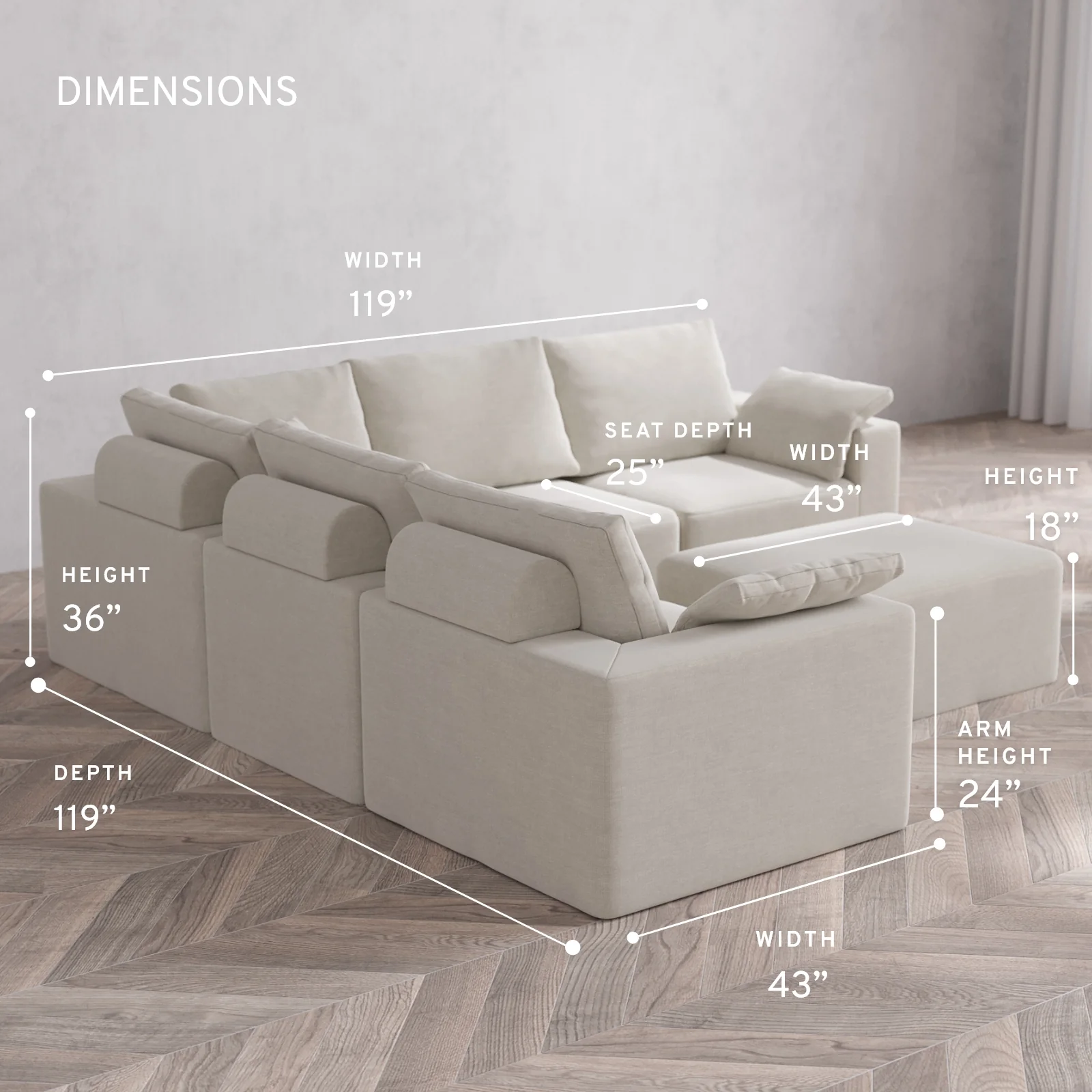 Modular Washable 5-Seater Corner Sectional + Chaise Ottoman Cloud + Bolster Sofa | Satin Velvet in Cashew - Image 5