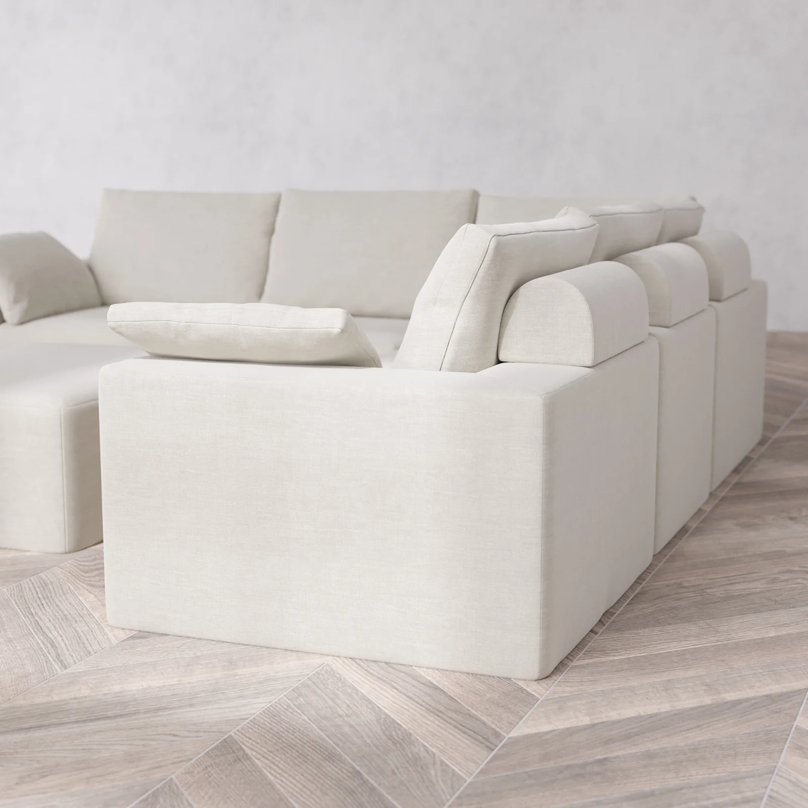 Modular Washable 5-Seater Corner Sectional + Chaise Ottoman Cloud + Bolster Sofa | Satin Velvet in Cashew - Image 6