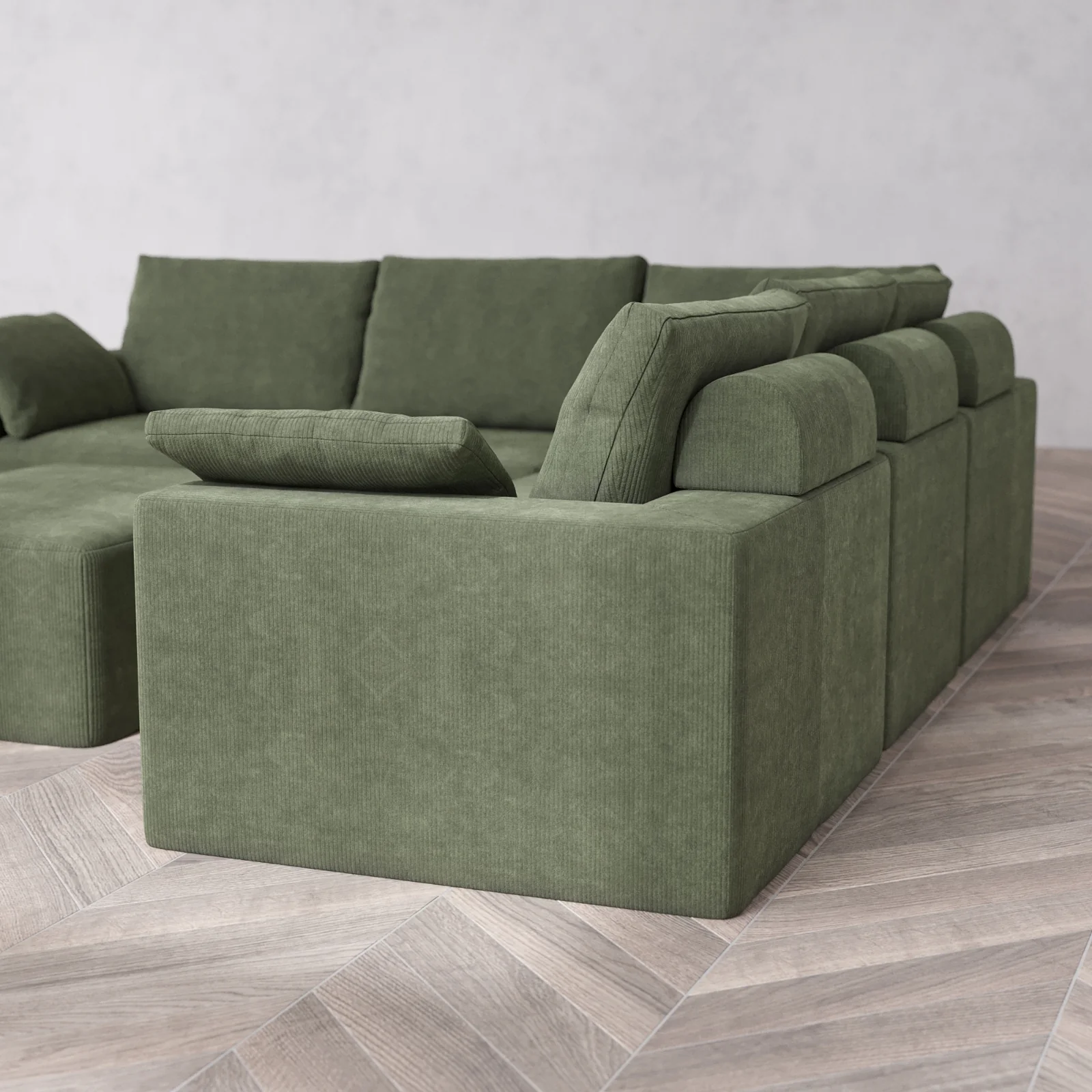 Modular Washable 5-Seater Corner Sectional + Chaise Ottoman Cloud + Bolster Sofa | Luxe Corduroy in Juniper - Image 6