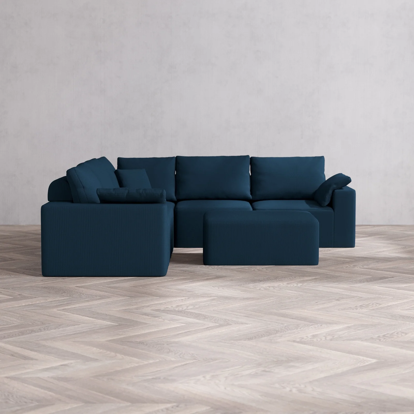 Modular Washable 5-Seater Corner Sectional + Chaise Ottoman Cloud + Bolster Sofa | Arden Weave in Lazuli