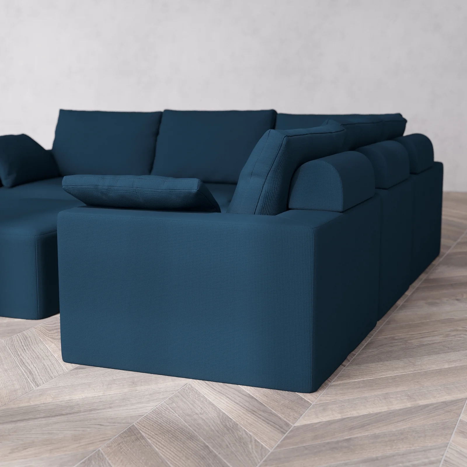 Modular Washable 5-Seater Corner Sectional + Chaise Ottoman Cloud + Bolster Sofa | Arden Weave in Lazuli - Image 6