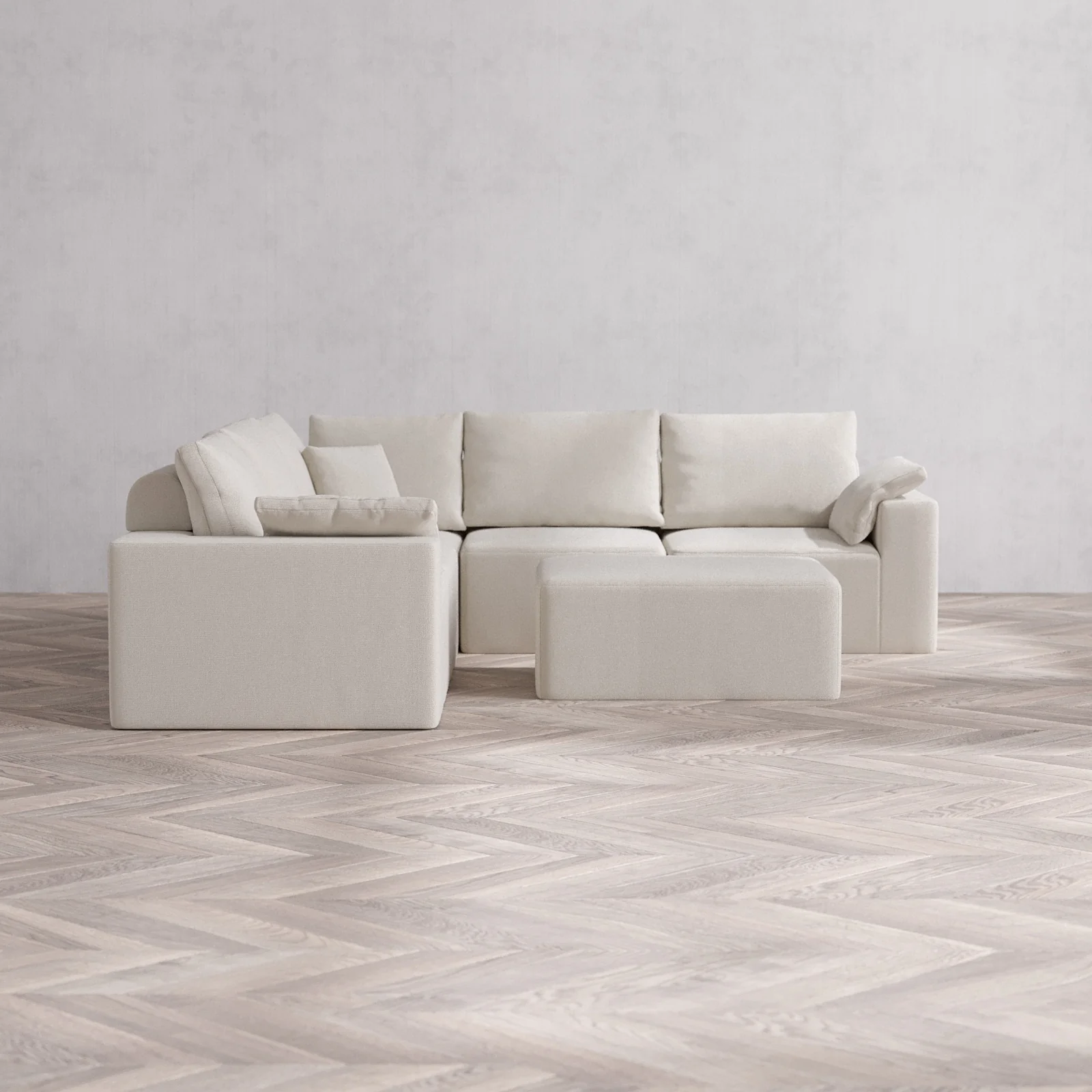Modular Washable 5-Seater Corner Sectional + Chaise Ottoman Cloud + Bolster Sofa | Lux Weave in Pearl