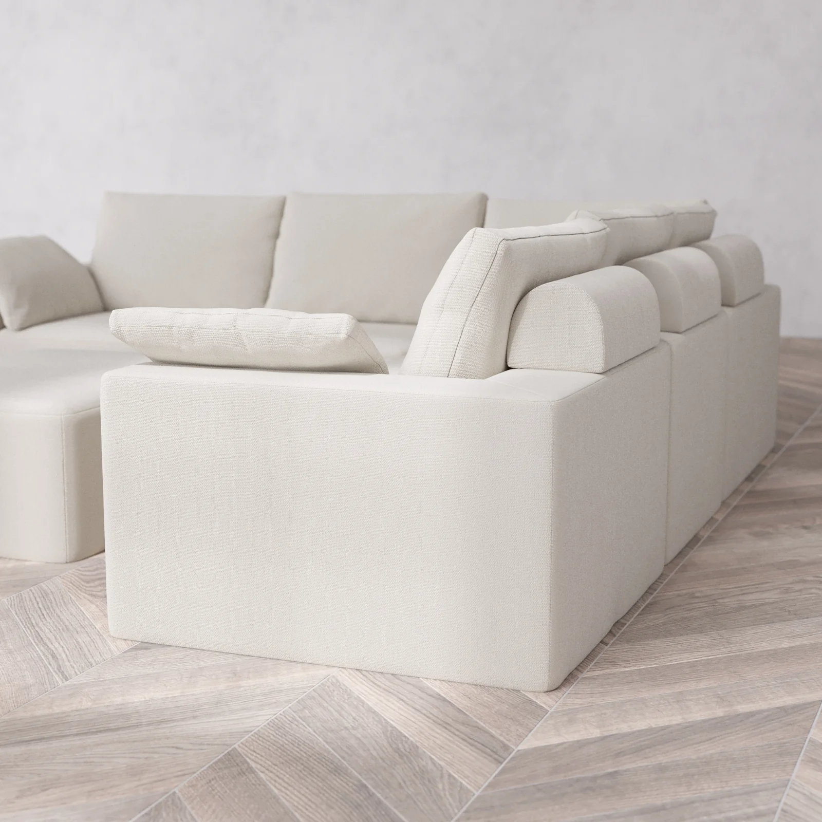 Modular Washable 5-Seater Corner Sectional + Chaise Ottoman Cloud + Bolster Sofa | Lux Weave in Pearl - Image 6