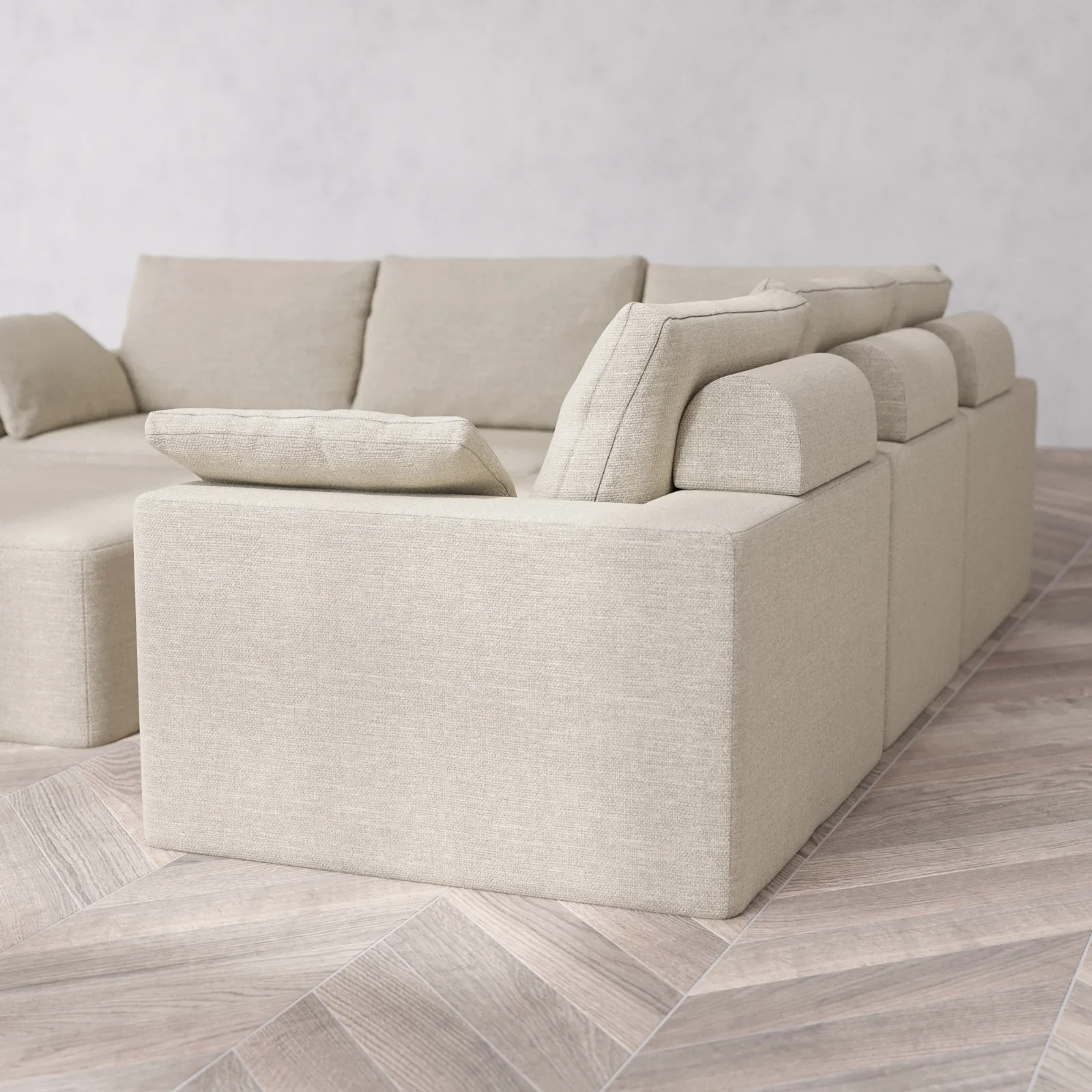 Modular Washable 5-Seater Corner Sectional + Chaise Ottoman Cloud + Bolster Sofa | Plush Twill in Sandstone - Image 6