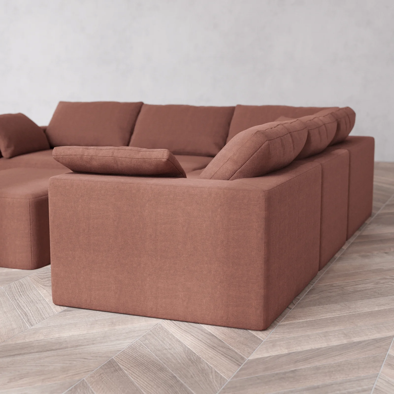 Modular Washable 5-Seater Corner Sectional + Chaise Ottoman Cloud Sofa | Heirloom Velvet in Sumac - Image 6