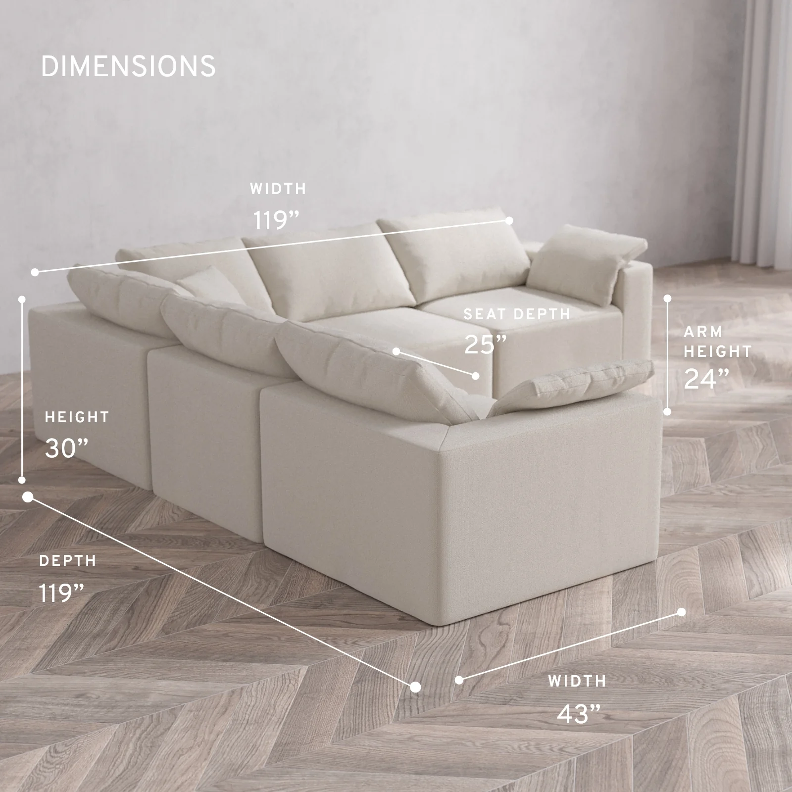 Modular Washable 5-Seater Corner Sectional Cloud Sofa | Lux Weave in Pearl - Image 5