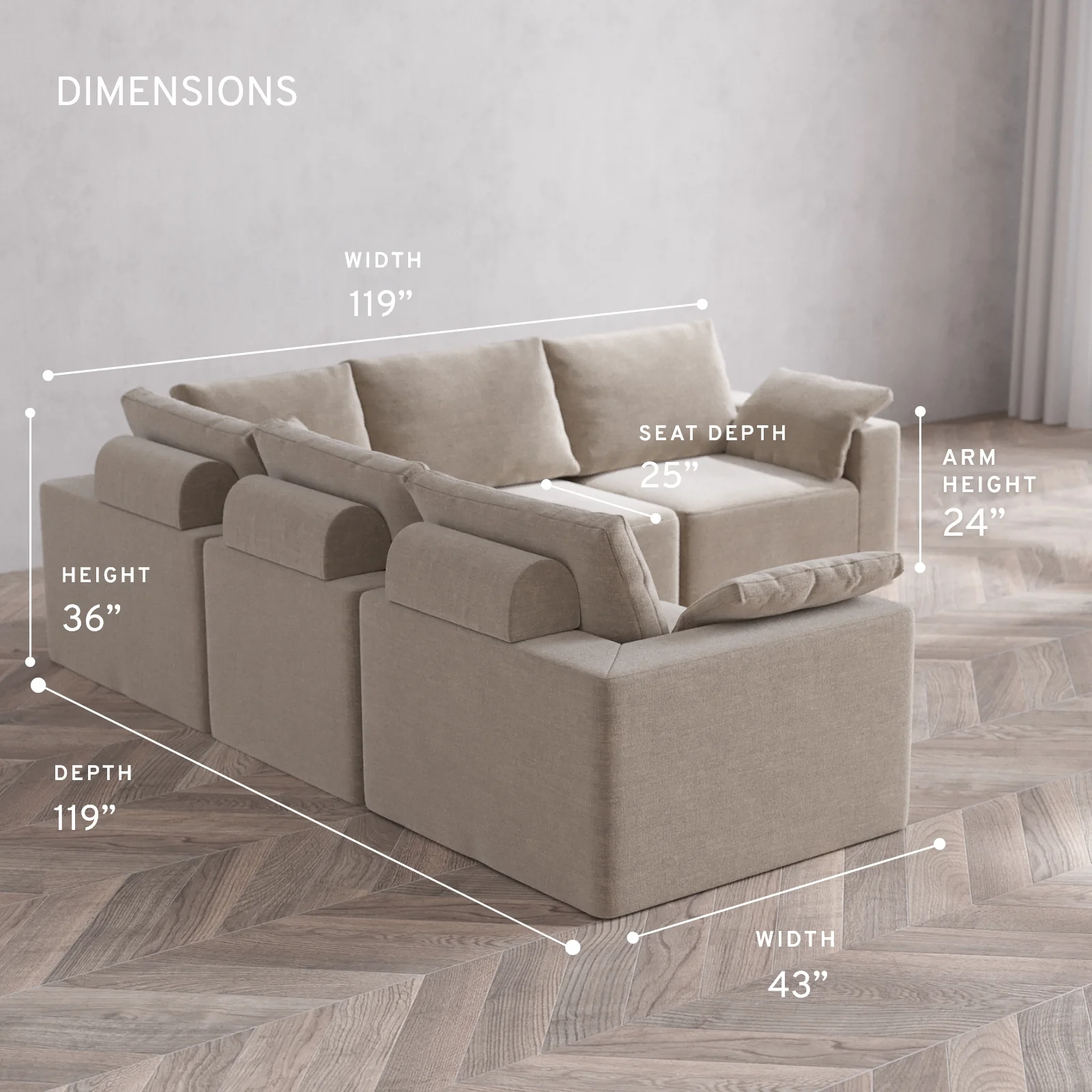 Modular Washable 5-Seater Corner Sectional Cloud + Bolster Sofa | Satin Velvet in Caraway - Image 5