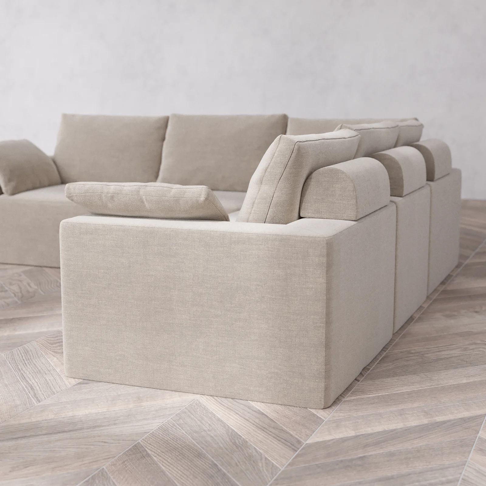 Modular Washable 5-Seater Corner Sectional Cloud + Bolster Sofa | Satin Velvet in Caraway - Image 6