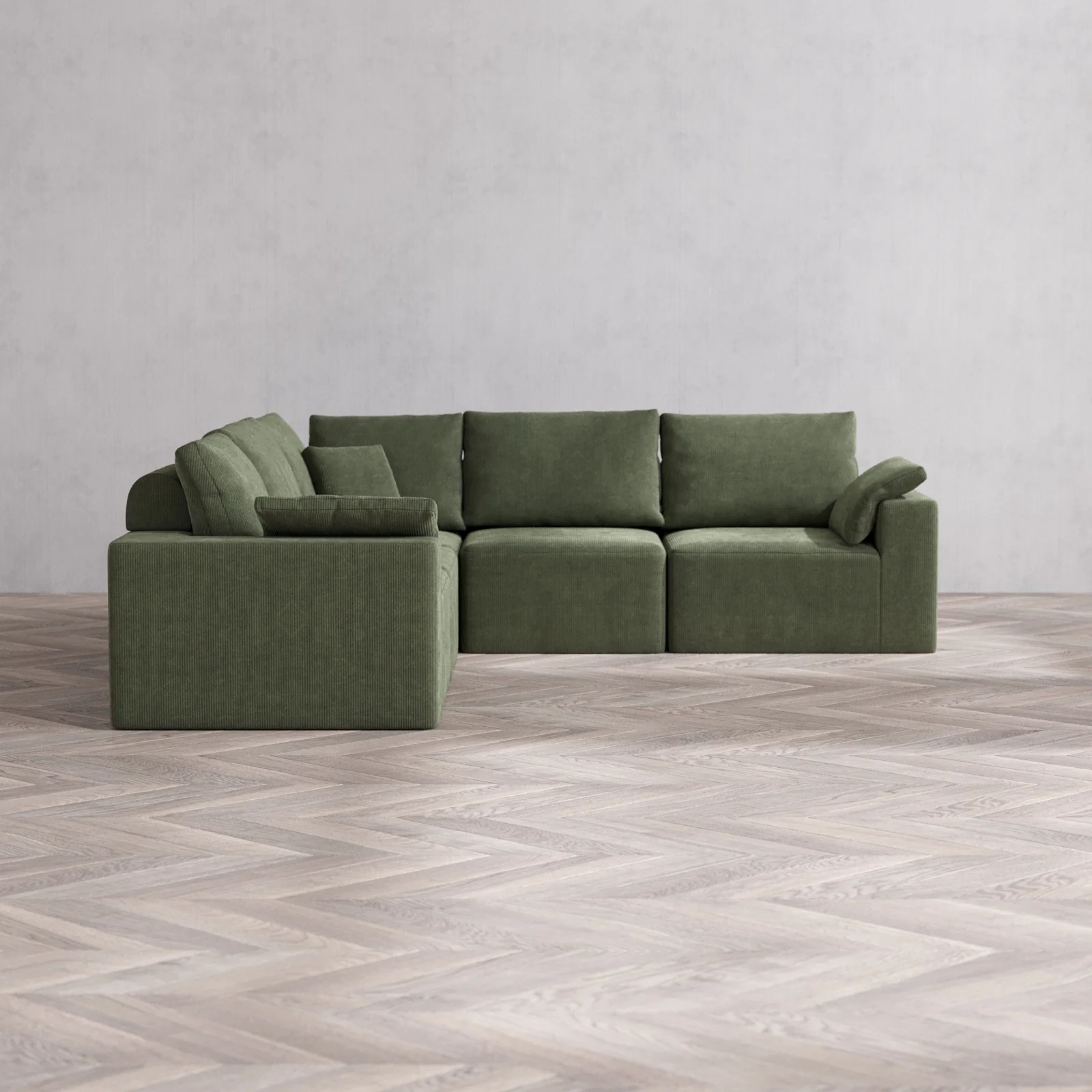 Modular Washable 5-Seater Corner Sectional Cloud + Bolster Sofa | Luxe Corduroy in Juniper