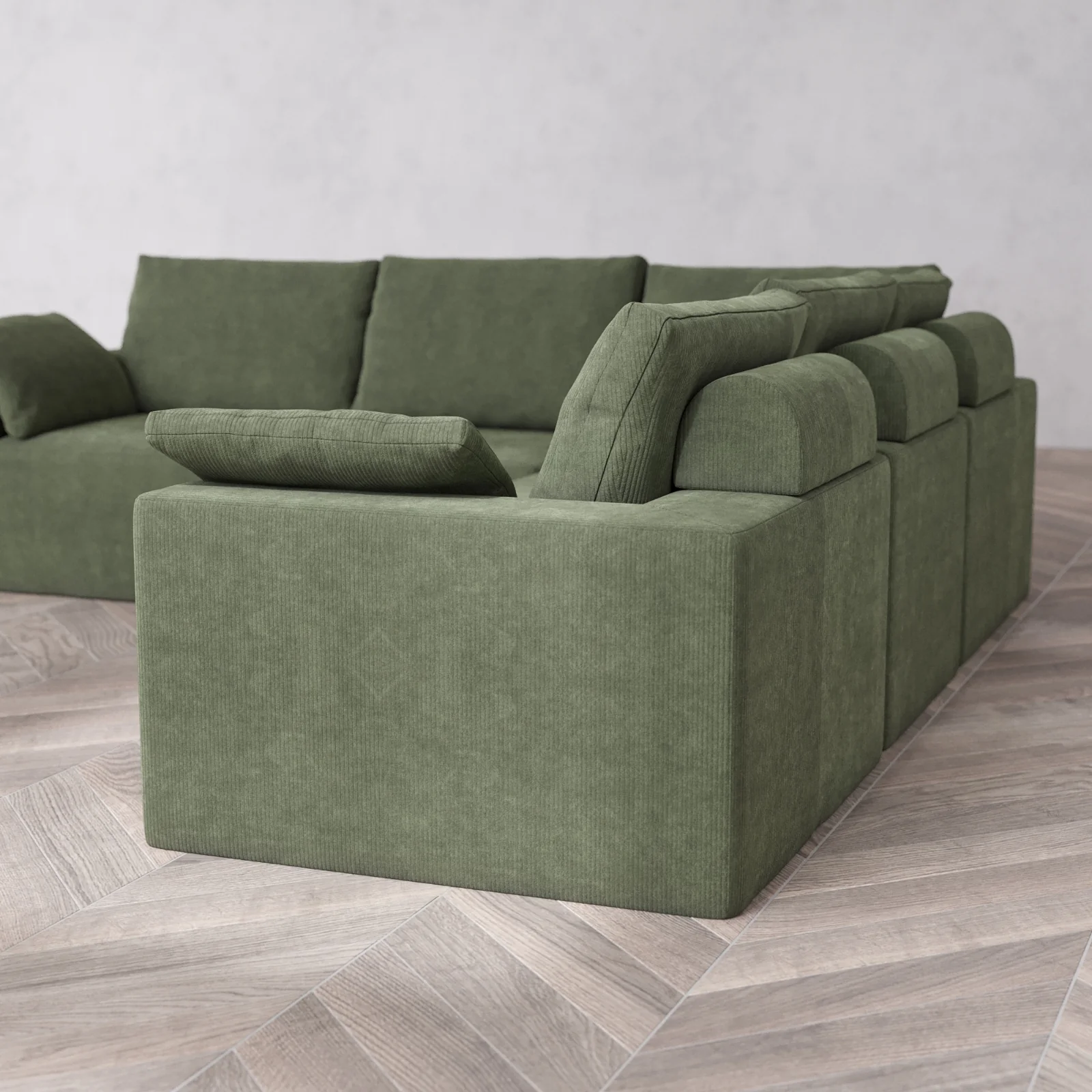 Modular Washable 5-Seater Corner Sectional Cloud + Bolster Sofa | Luxe Corduroy in Juniper - Image 6