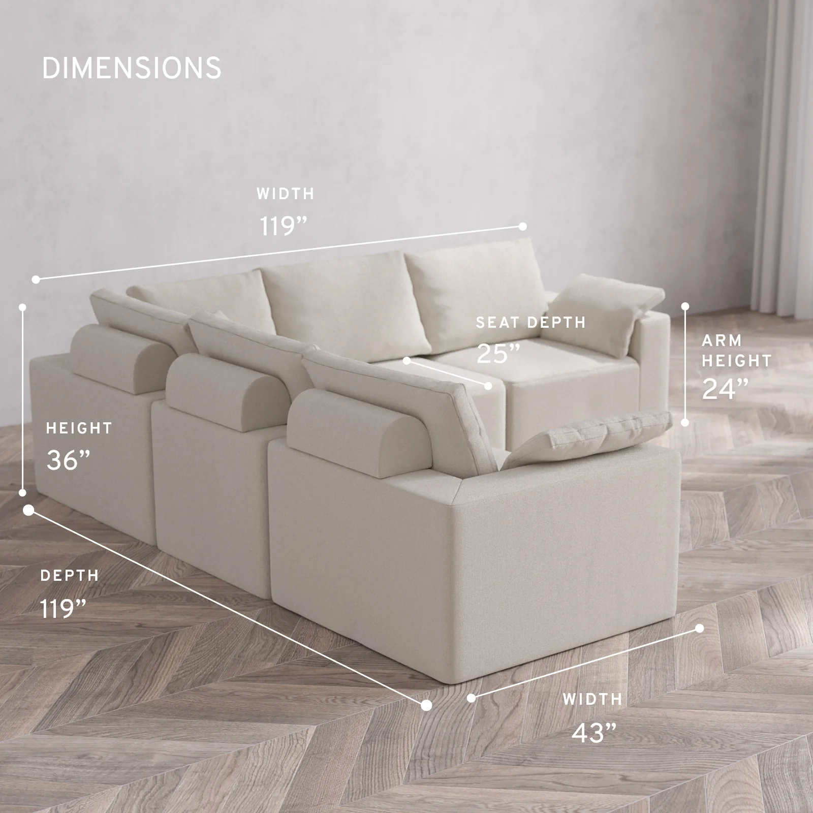 Modular Washable 5-Seater Corner Sectional Cloud + Bolster Sofa | Lux Weave in Pearl - Image 5