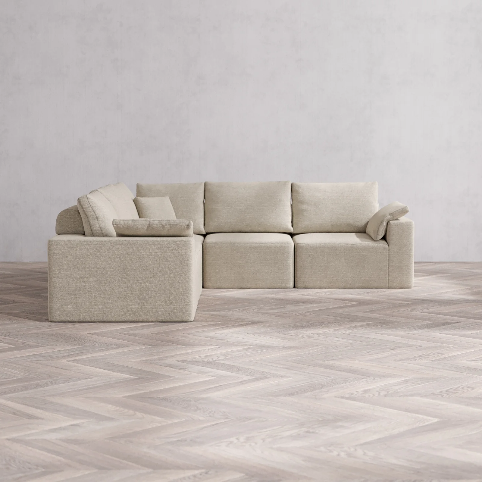 Modular Washable 5-Seater Corner Sectional Cloud + Bolster Sofa | Plush Twill in Sandstone