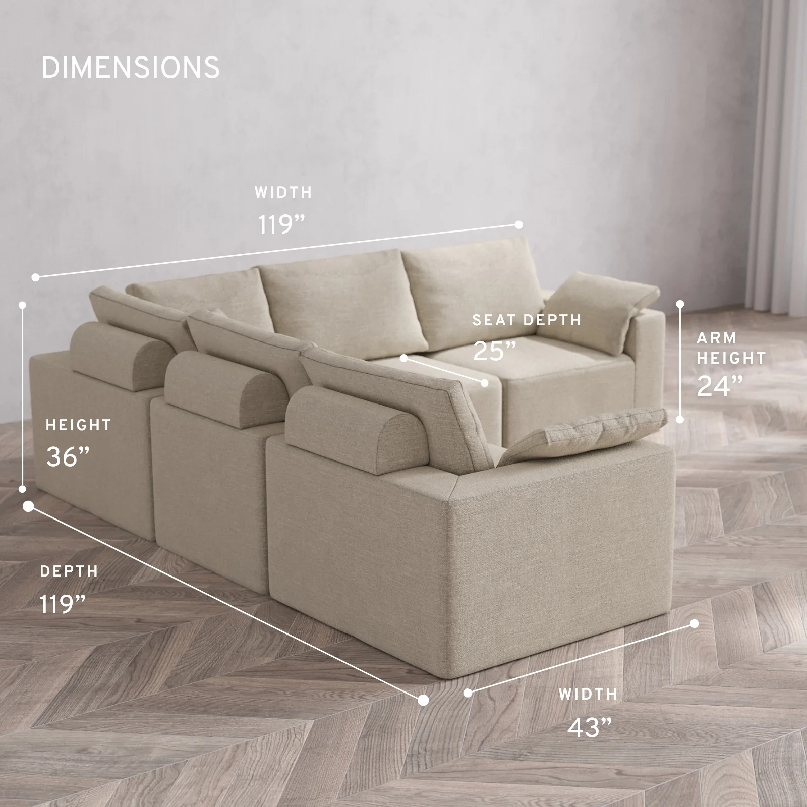 Modular Washable 5-Seater Corner Sectional Cloud + Bolster Sofa | Plush Twill in Sandstone - Image 5