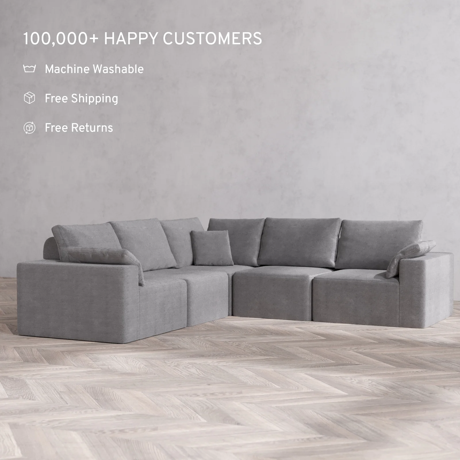 Modular Washable 5-Seater Corner Sectional Cloud + Bolster Sofa | Lux Weave in Slate - Image 2