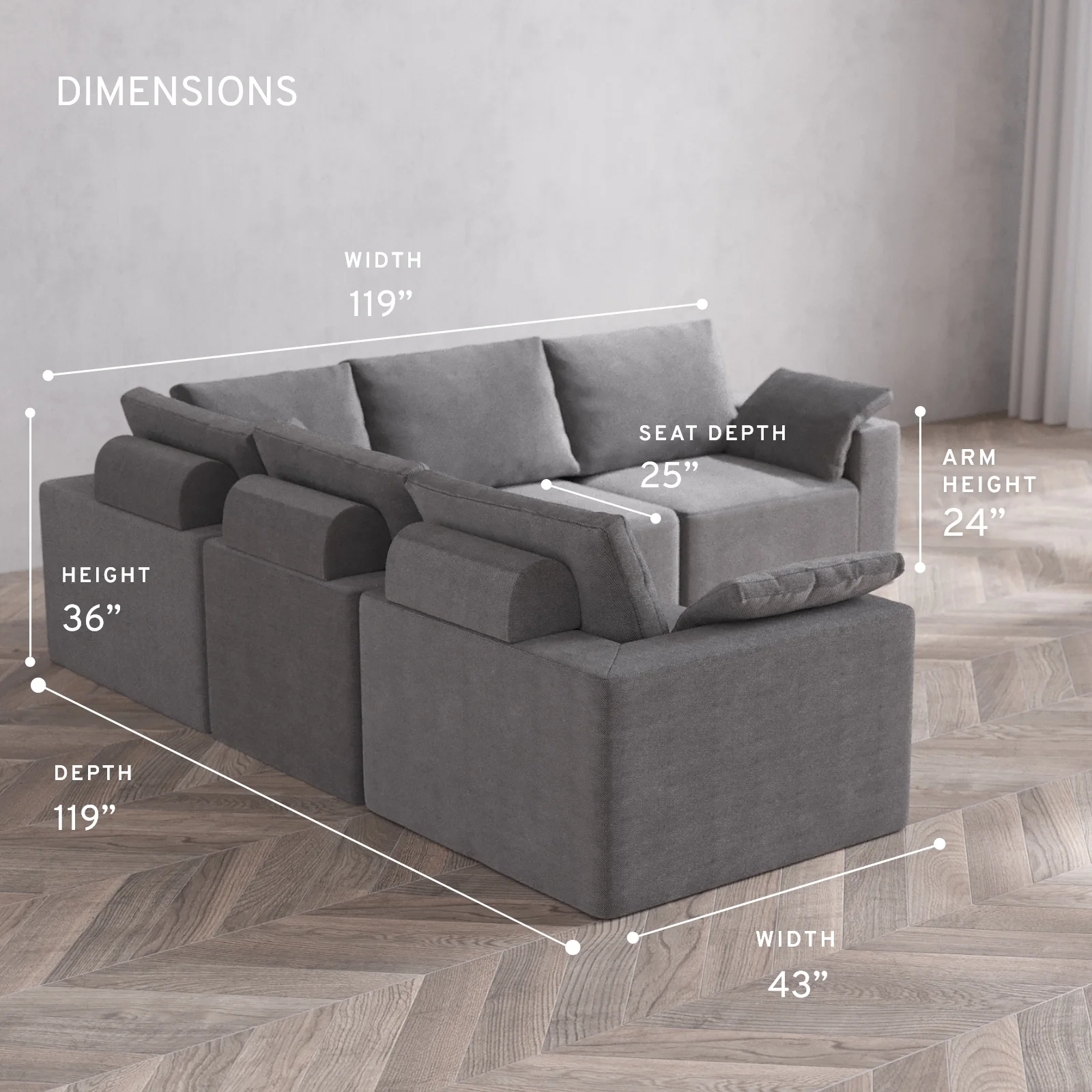 Modular Washable 5-Seater Corner Sectional Cloud + Bolster Sofa | Lux Weave in Slate - Image 5