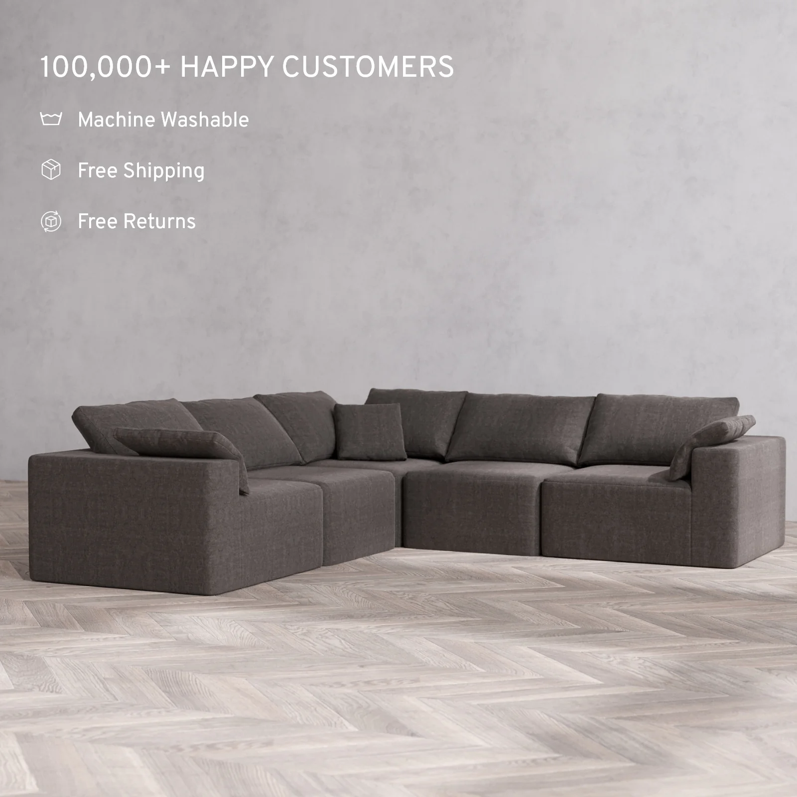 Modular Washable 5-Seater Corner Sectional Cloud Sofa | Heirloom Velvet in Truffle - Image 2