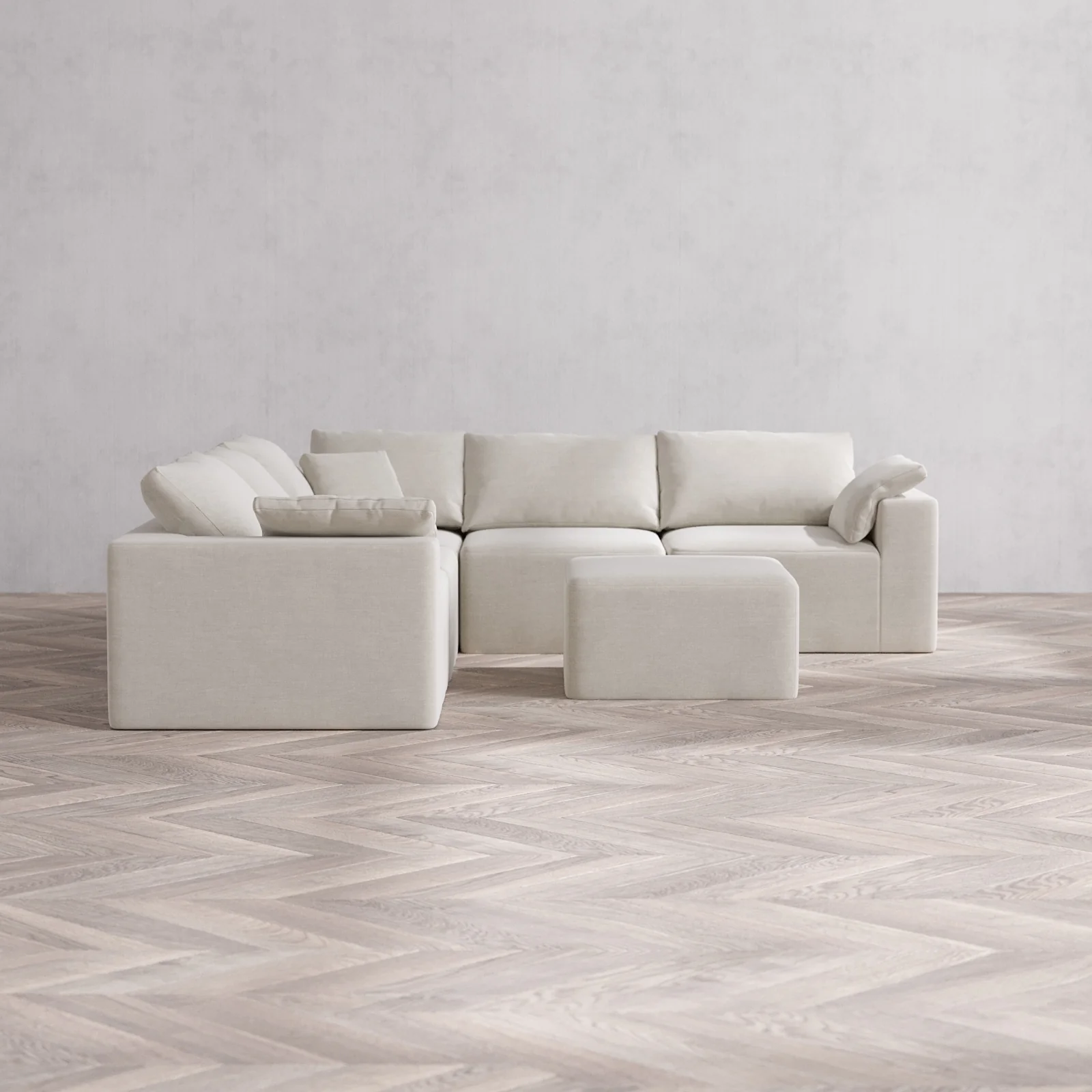 Modular Washable 5-Seater Corner Sectional + Ottoman Cloud Sofa | Satin Velvet in Cashew