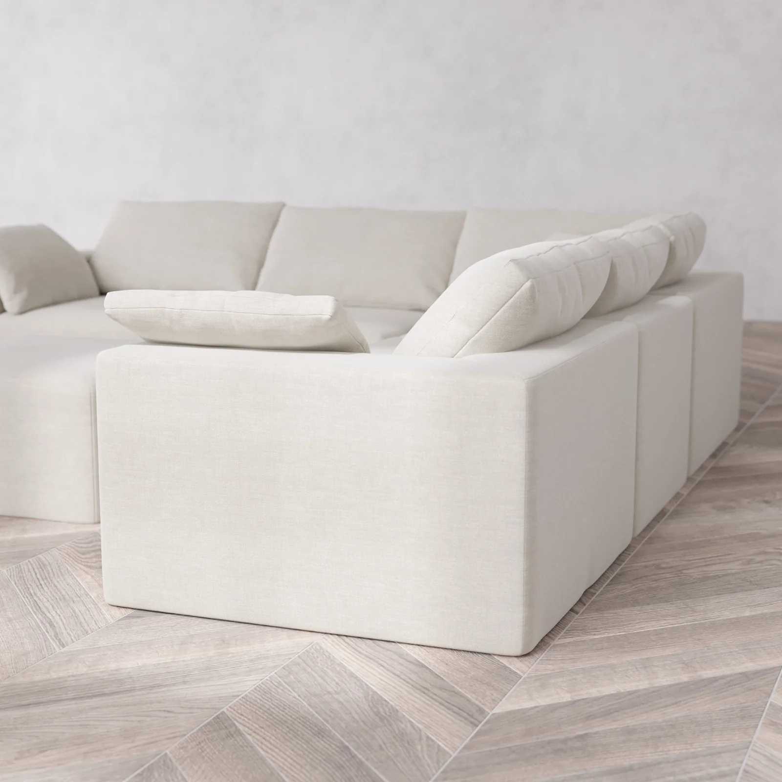 Modular Washable 5-Seater Corner Sectional + Ottoman Cloud Sofa | Satin Velvet in Cashew - Image 6