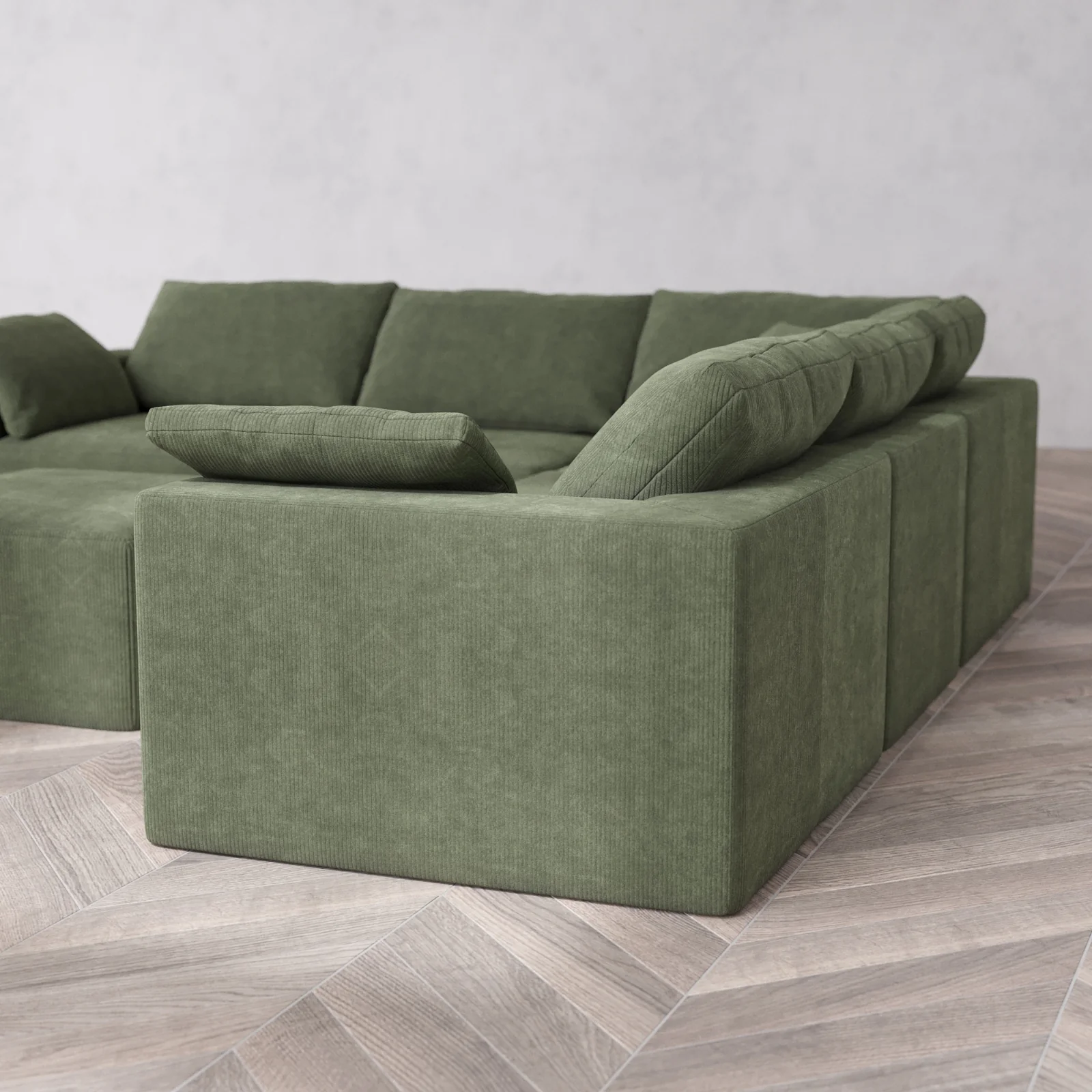 Modular Washable 5-Seater Corner Sectional + Ottoman Cloud Sofa | Luxe Corduroy in Juniper - Image 6