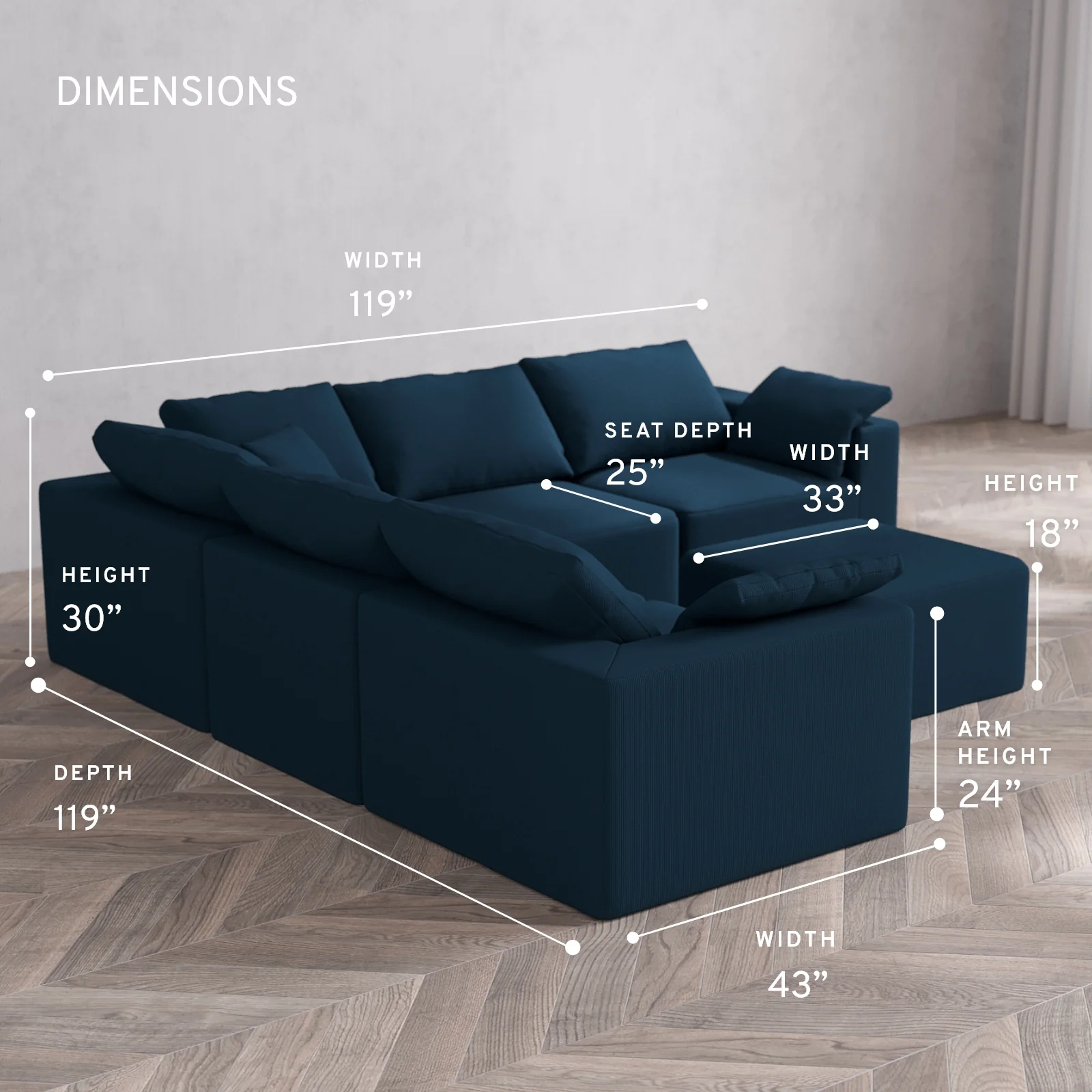 Modular Washable 5-Seater Corner Sectional + Ottoman Cloud Sofa | Arden Weave in Lazuli - Image 5