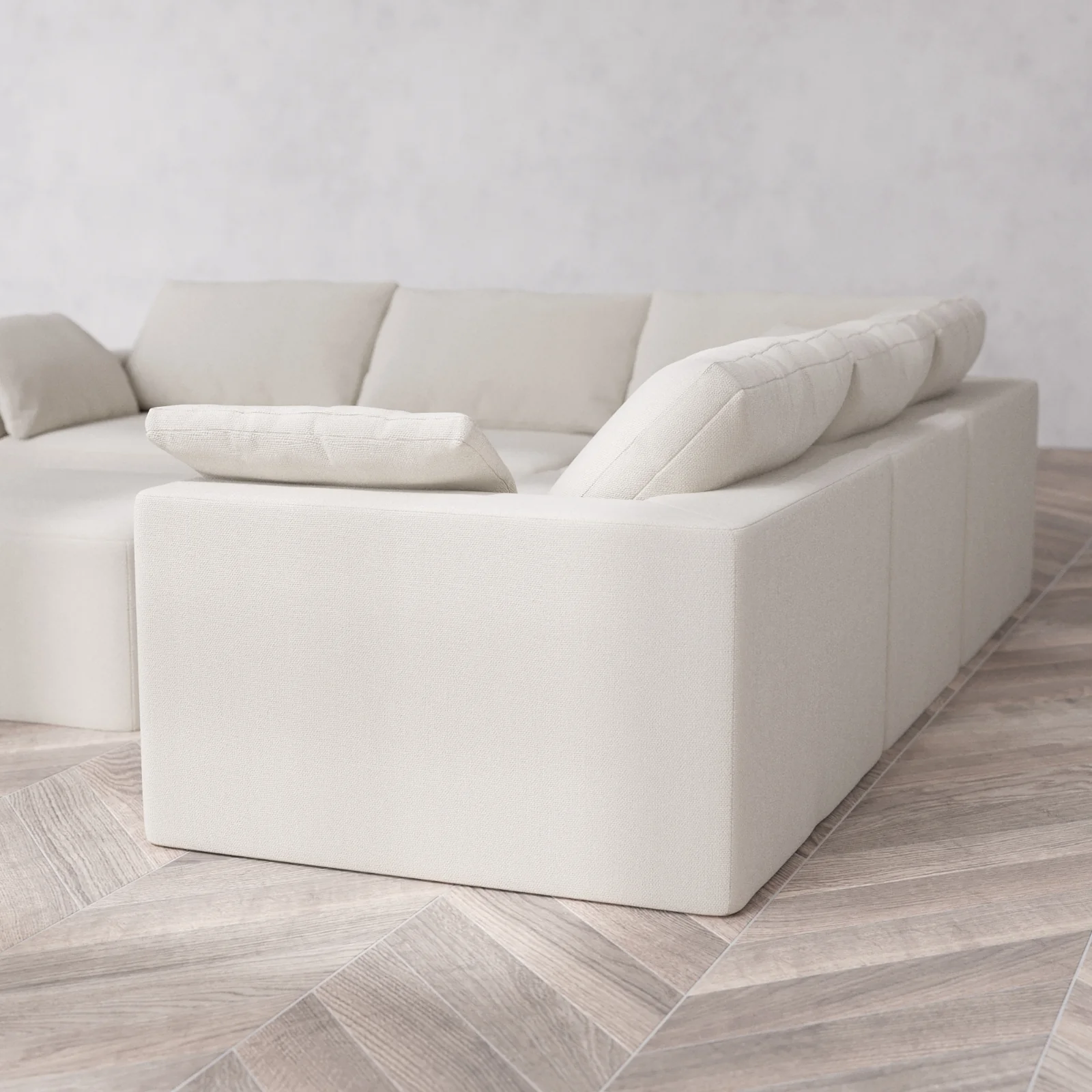 Modular Washable 5-Seater Corner Sectional + Ottoman Cloud Sofa | Lux Weave in Pearl - Image 6