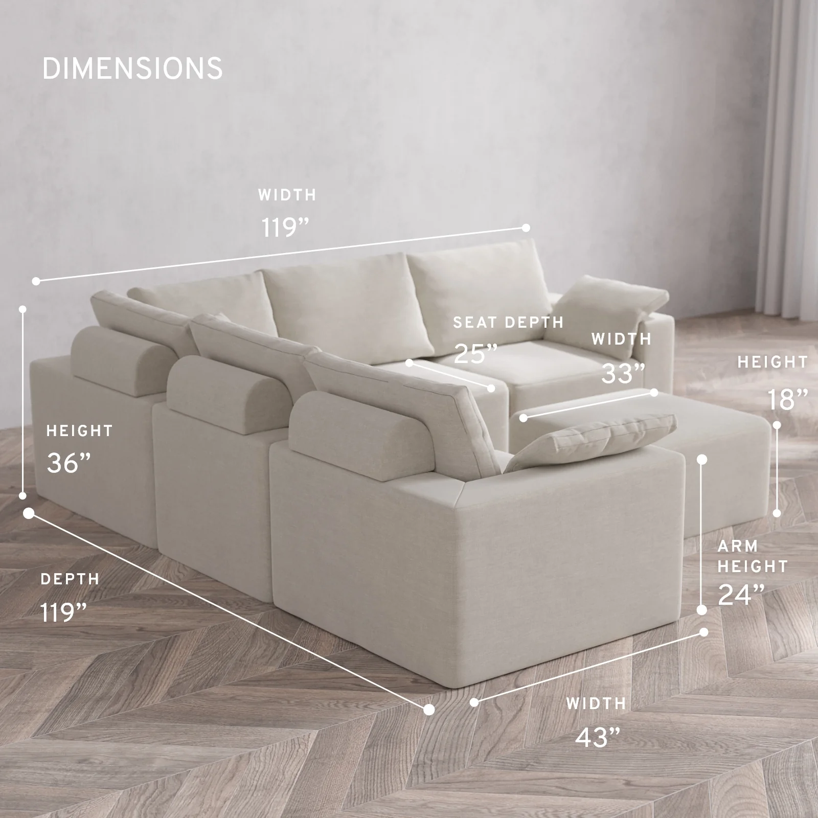 Modular Washable 5-Seater Corner Sectional + Ottoman Cloud + Bolster Sofa | Satin Velvet in Cashew - Image 5