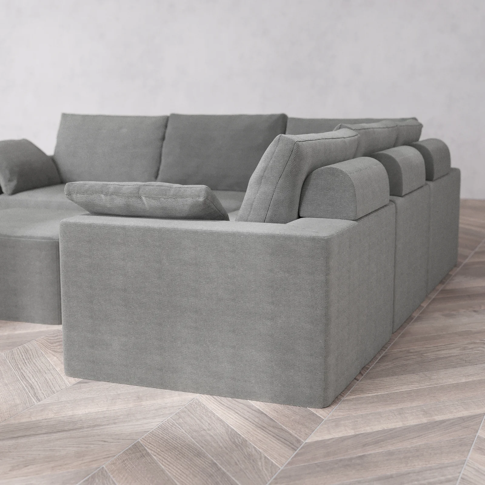 Modular Washable 5-Seater Corner Sectional + Ottoman Cloud + Bolster Sofa | Lux Weave in Slate - Image 6