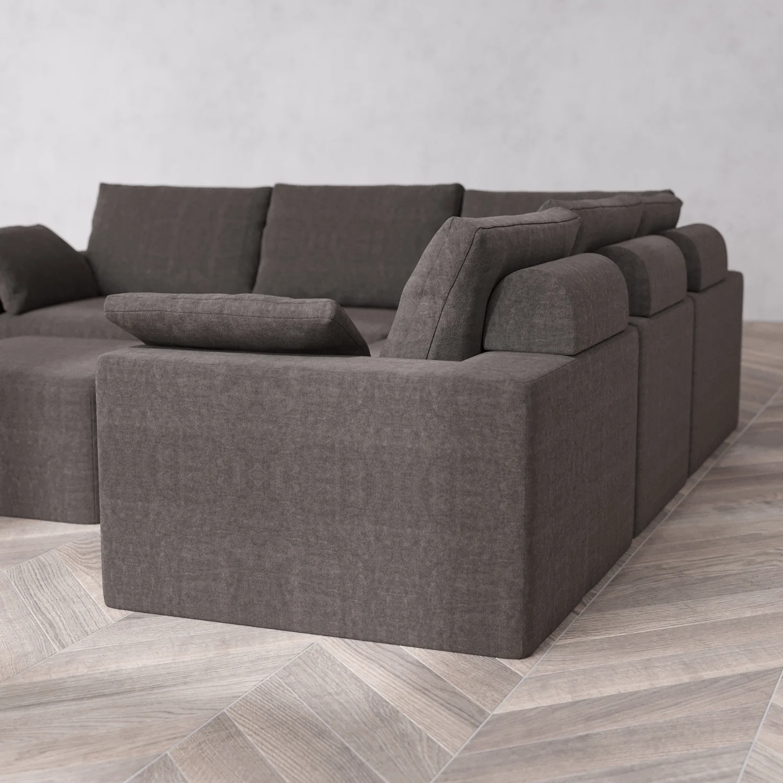 Modular Washable 5-Seater Corner Sectional + Ottoman Cloud + Bolster Sofa | Heirloom Velvet in Truffle - Image 6