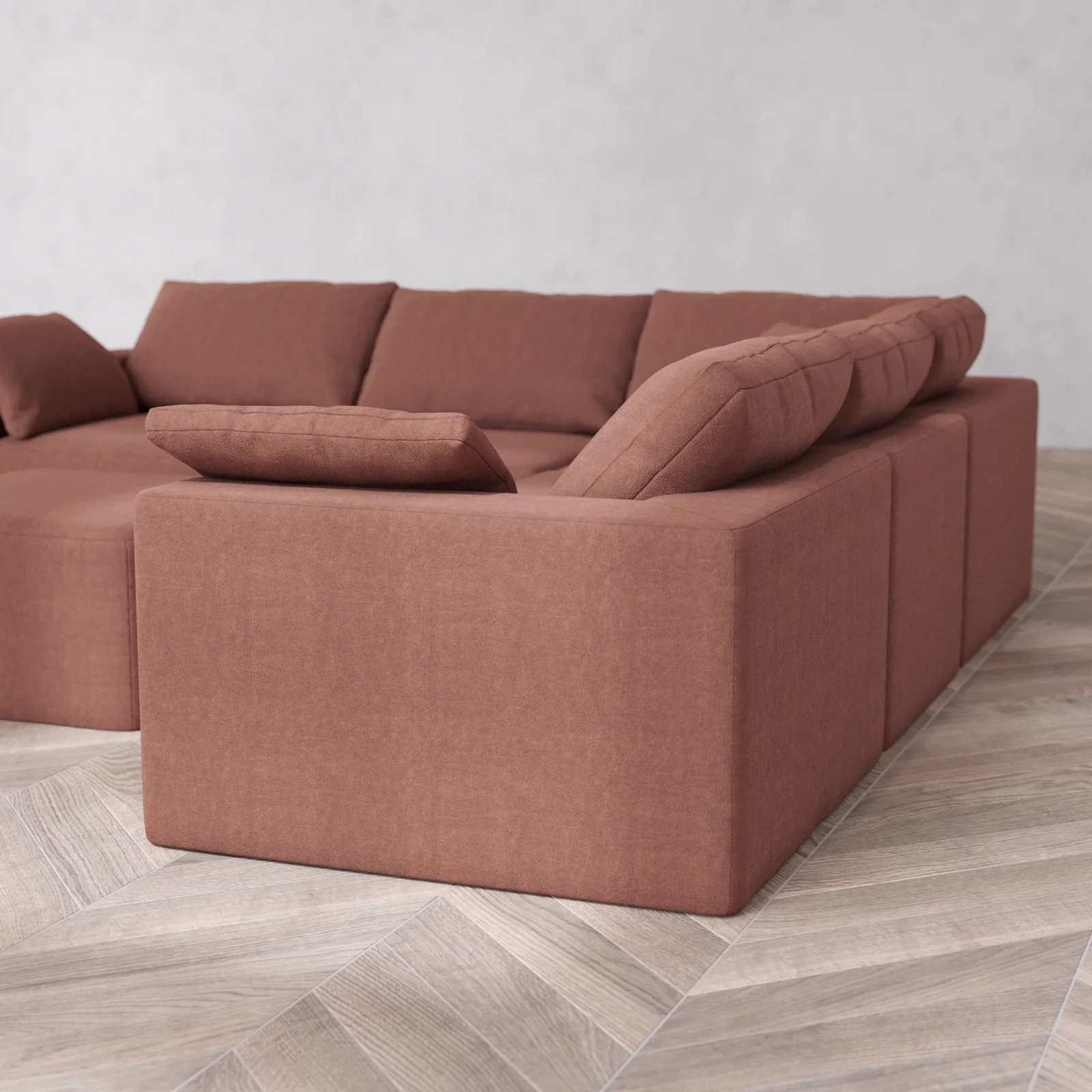 Modular Washable 5-Seater Corner Sectional + Ottoman Cloud Sofa | Heirloom Velvet in Sumac - Image 6