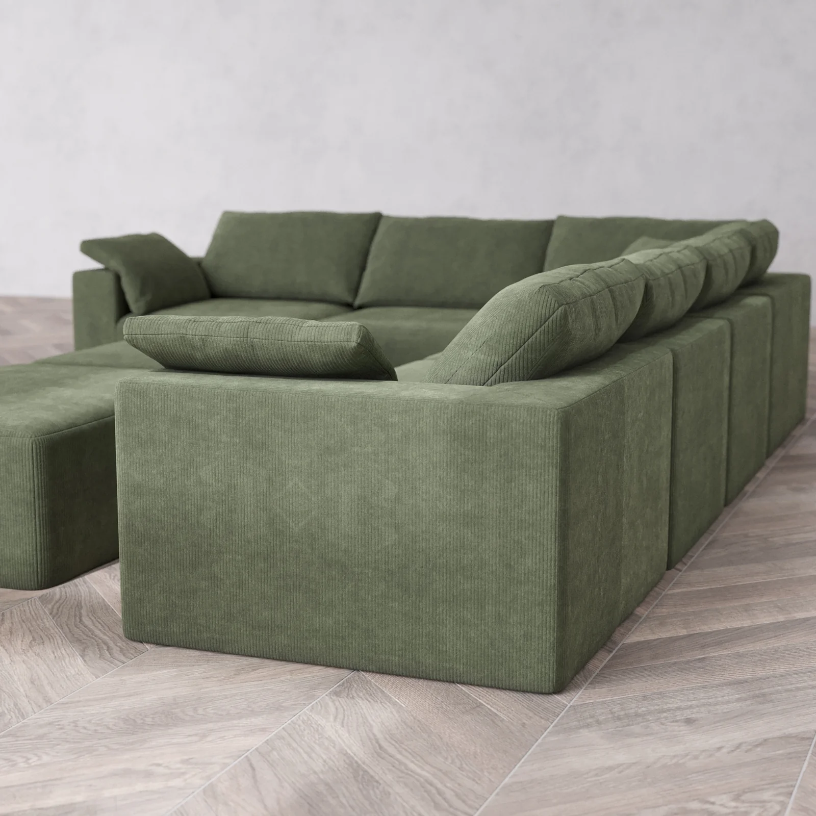 Modular Washable 6-Seater Corner Sectional + Chaise Ottoman Bench Cloud Sofa | Luxe Corduroy in Juniper - Image 6