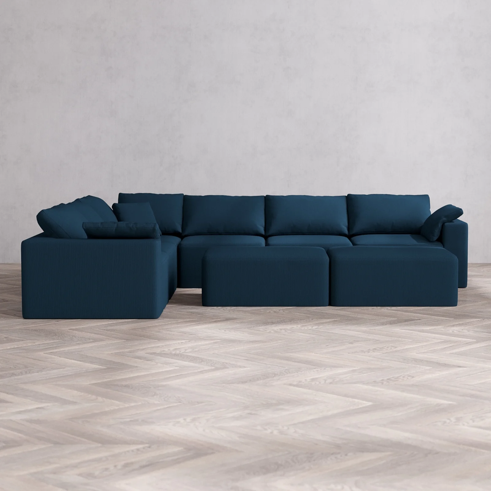 Modular Washable 6-Seater Corner Sectional + Chaise Ottoman Bench Cloud Sofa | Arden Weave in Lazuli