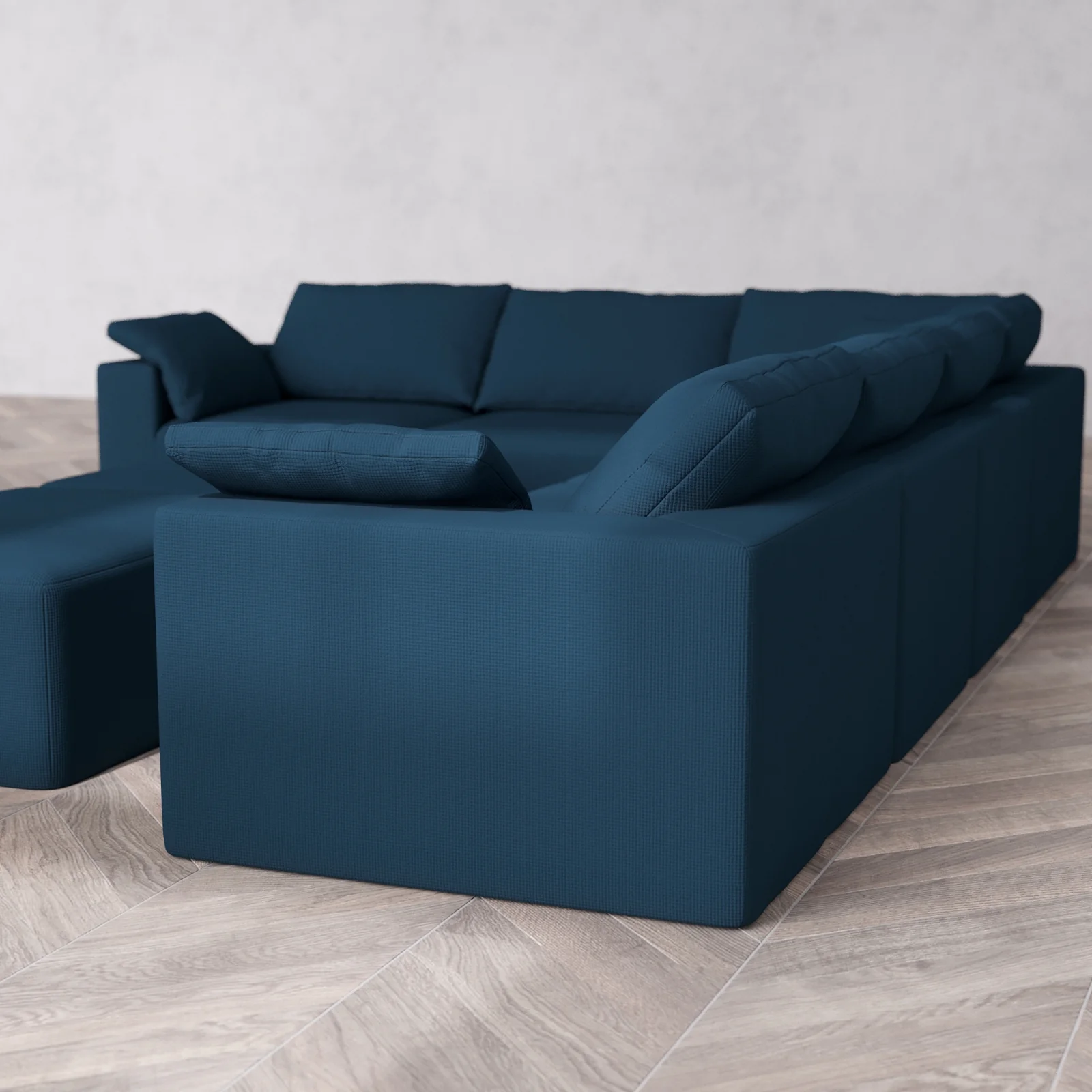 Modular Washable 6-Seater Corner Sectional + Chaise Ottoman Bench Cloud Sofa | Arden Weave in Lazuli - Image 6