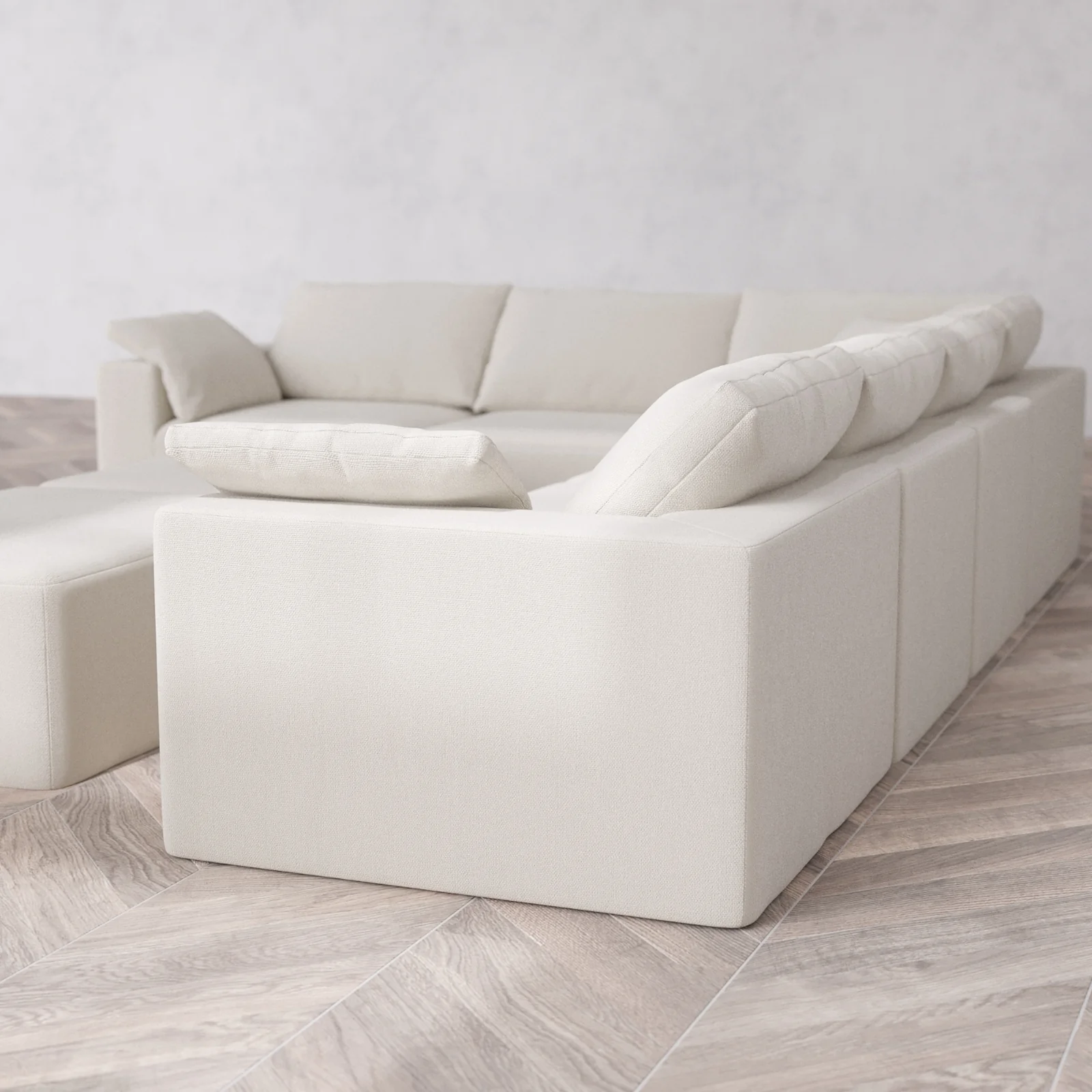Modular Washable 6-Seater Corner Sectional + Chaise Ottoman Bench Cloud Sofa | Lux Weave in Pearl - Image 6
