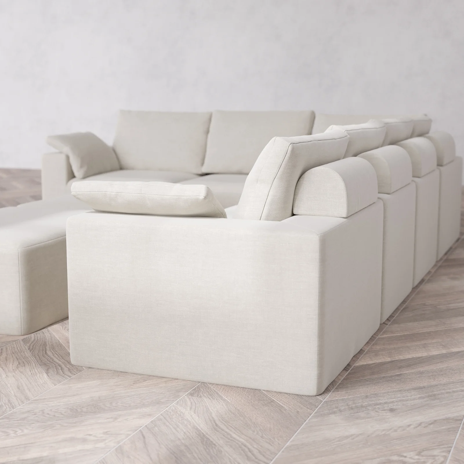 Modular Washable 6-Seater Corner Sectional + Chaise Ottoman Bench Cloud + Bolster Sofa | Satin Velvet in Cashew - Image 6