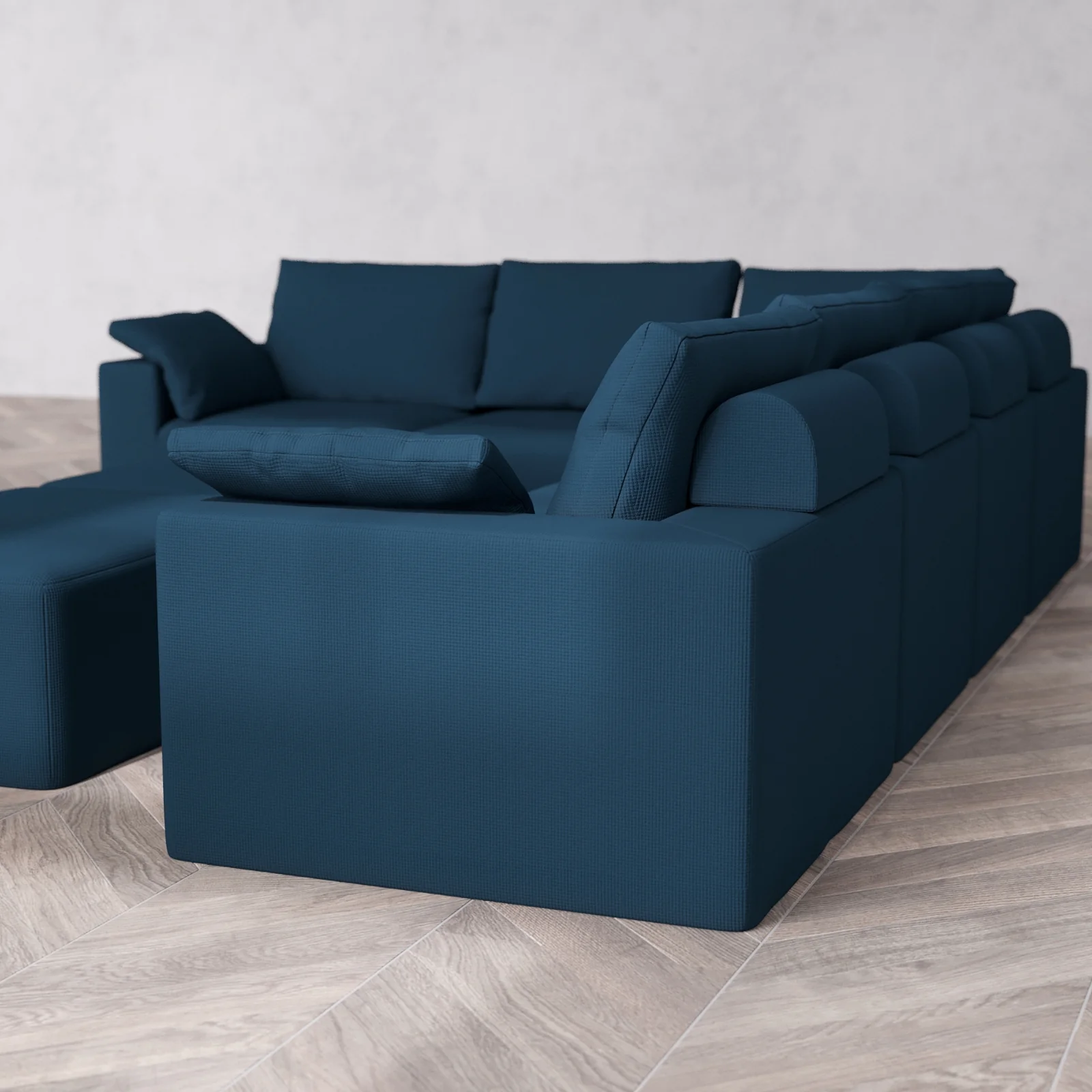 Modular Washable 6-Seater Corner Sectional + Chaise Ottoman Bench Cloud + Bolster Sofa | Arden Weave in Lazuli - Image 6