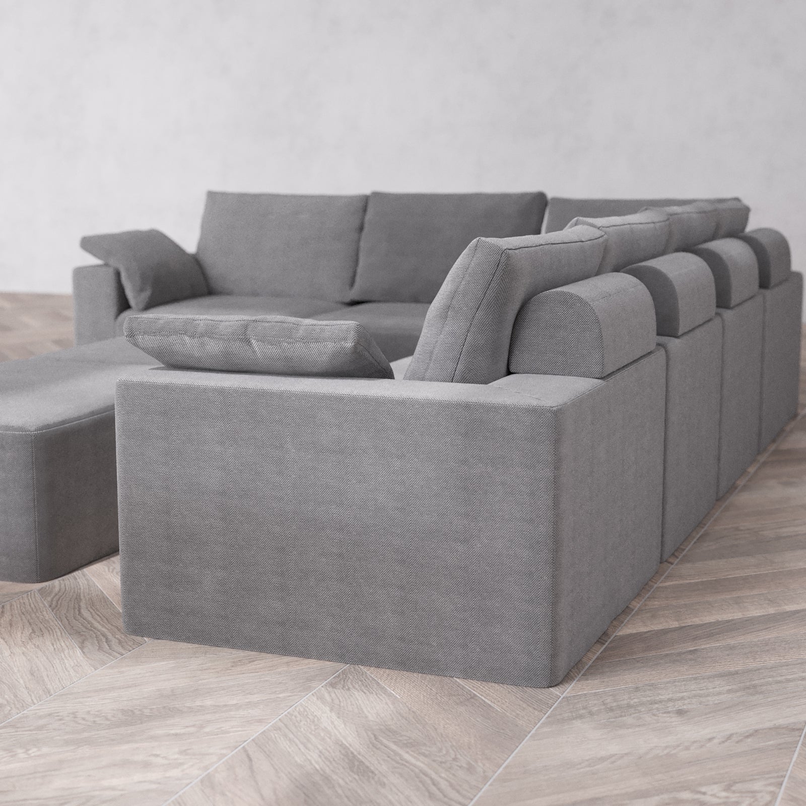 Modular Washable 6-Seater Corner Sectional + Chaise Ottoman Bench Cloud + Bolster Sofa | Lux Weave in Slate - Image 6